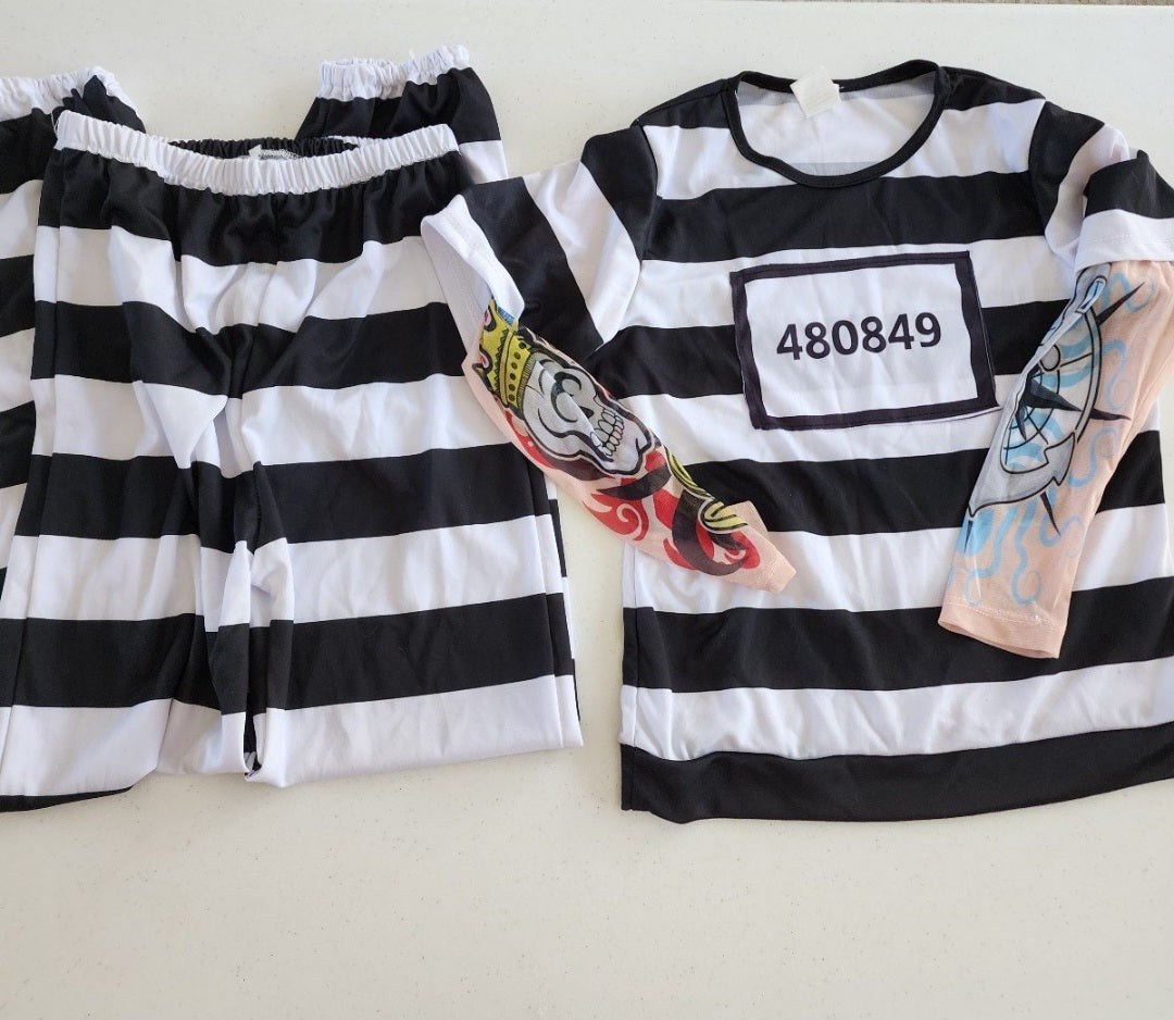 Boy's Prisoner Convict Tattoo Sleeves Child Size M  Halloween Costume