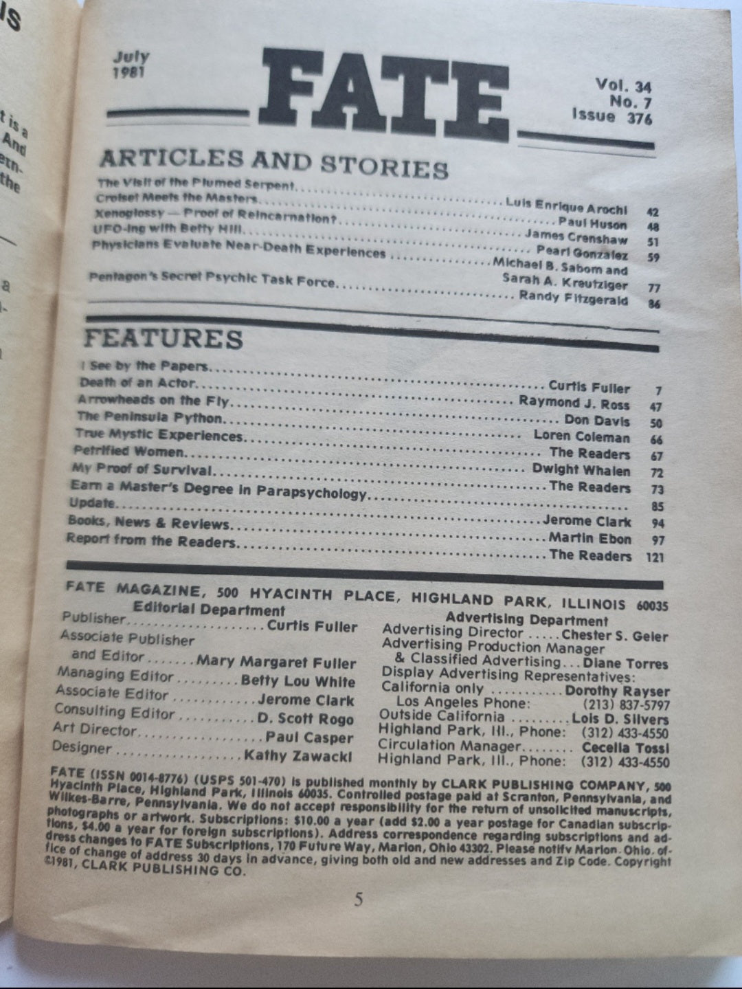 Fate Magazine July 1981 UFO-ing with Betty Hill