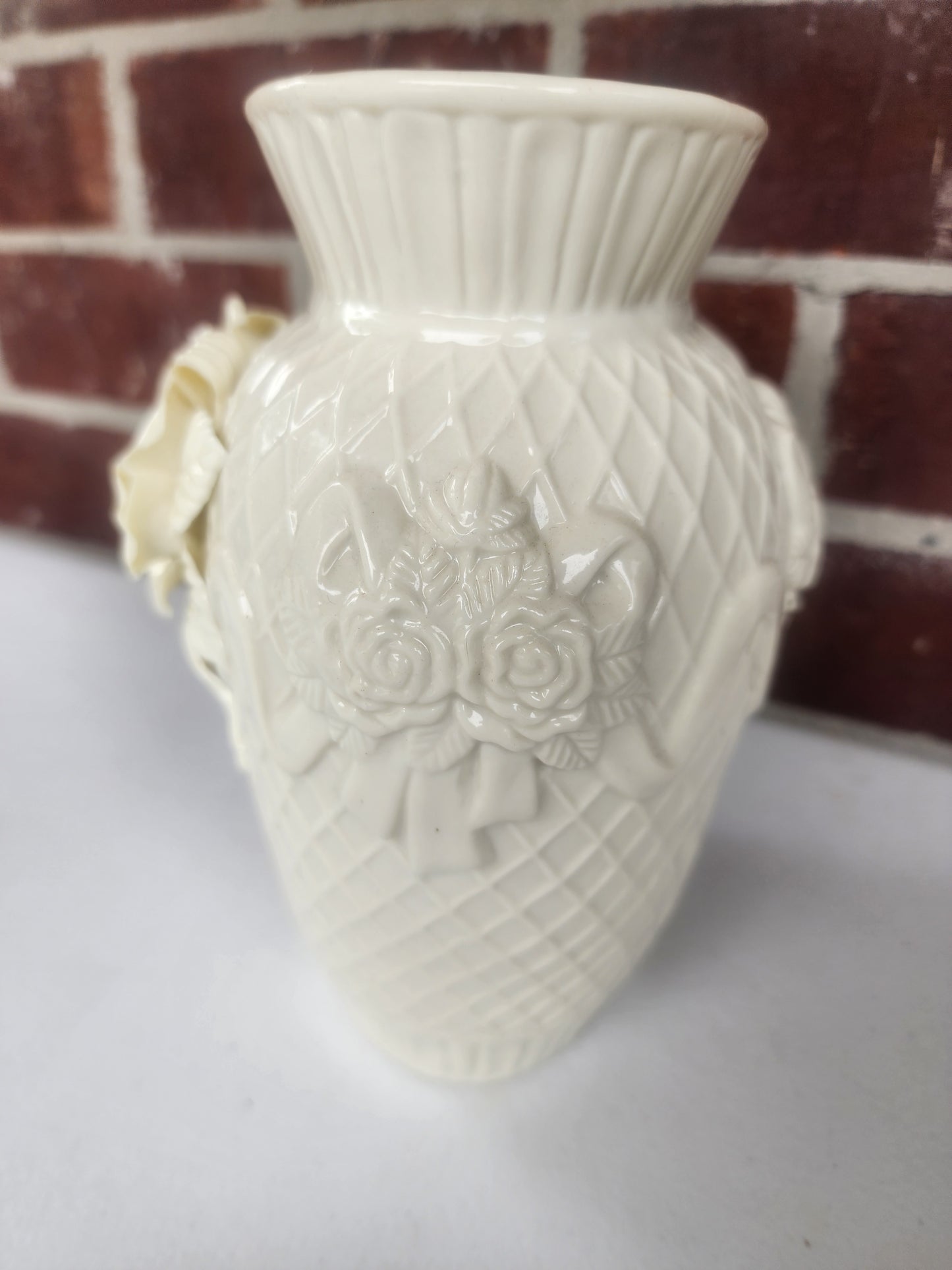 Embossed Ivory Vase: Capodimonte Style 7.5"