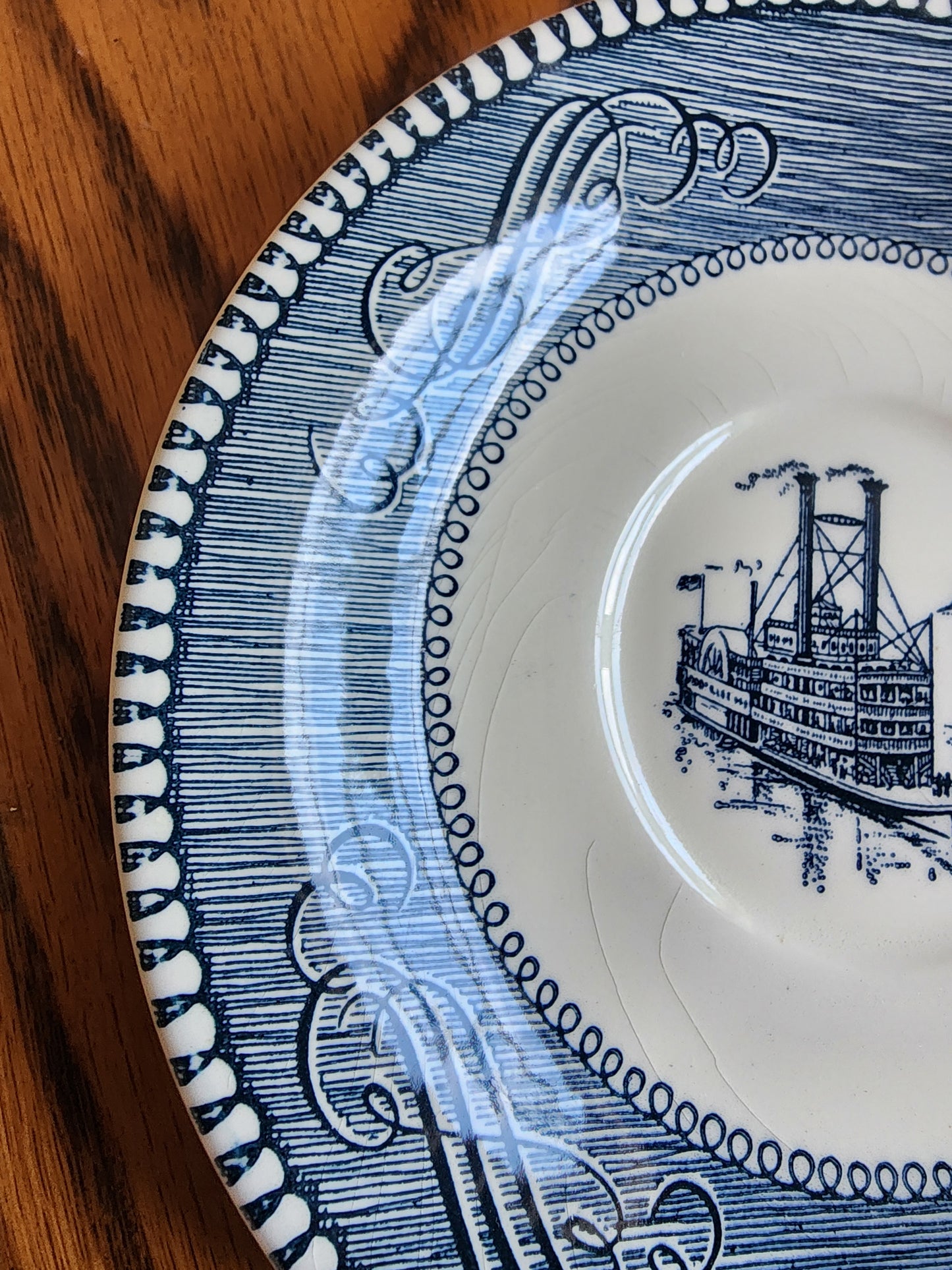 Set of 4 Vintage Currier & Ives Blue and White Saucers