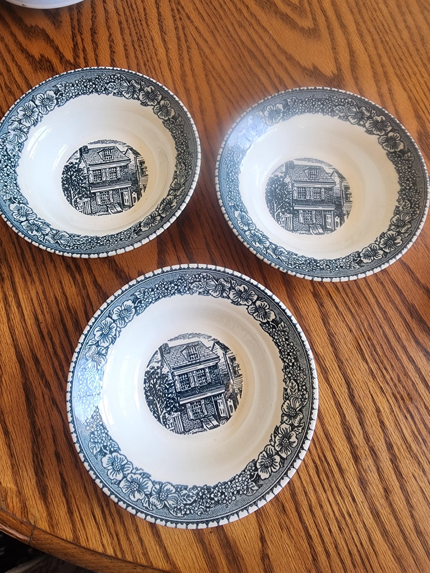 Set of 3 Royal China Colonial Heritage Blue & White Cereal Bowls - Ironstone USA
