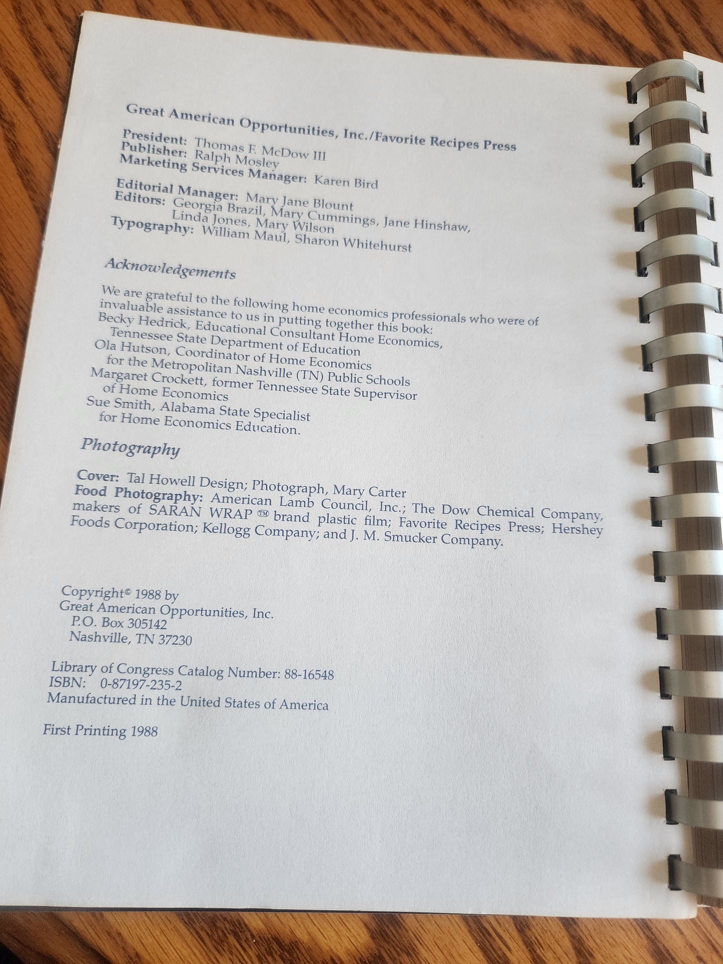 25th Silver Anniversary Cookbook by Home Economics Teachers 1988 Spiral Bound