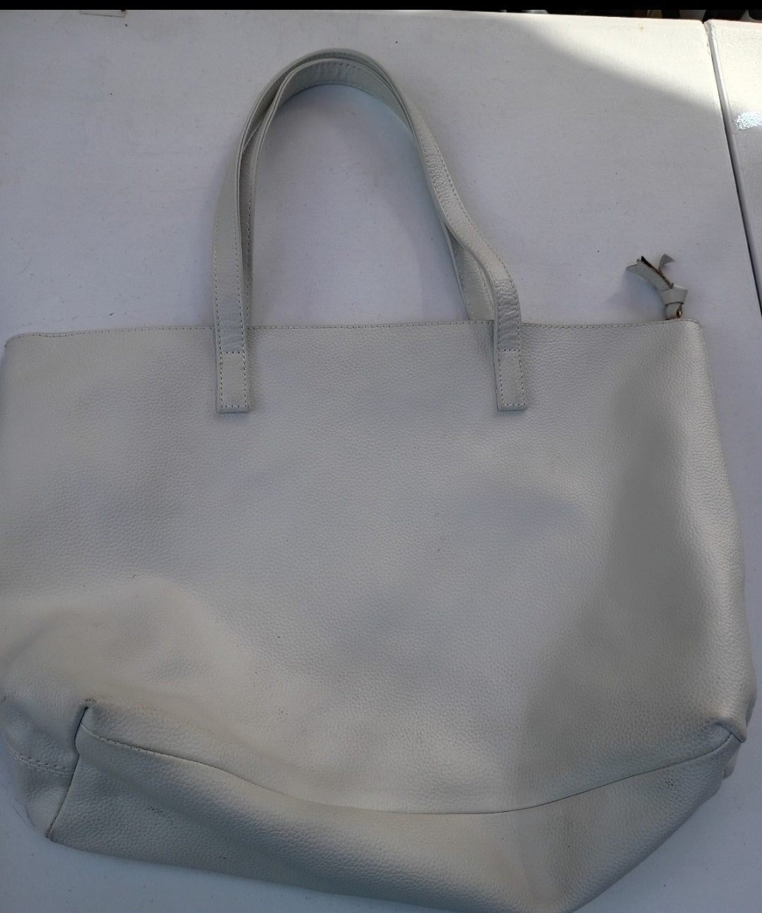 Joy Mangano white leather shopper tote bag.