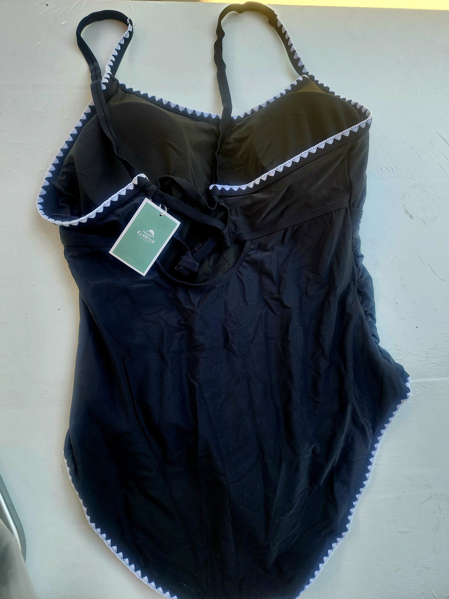 Eomenie Women's One Piece Swimsuit Tummy Control Slimming Bathing Suit Ruched Swimwear Tie Back Shell Stitch Swim Suit