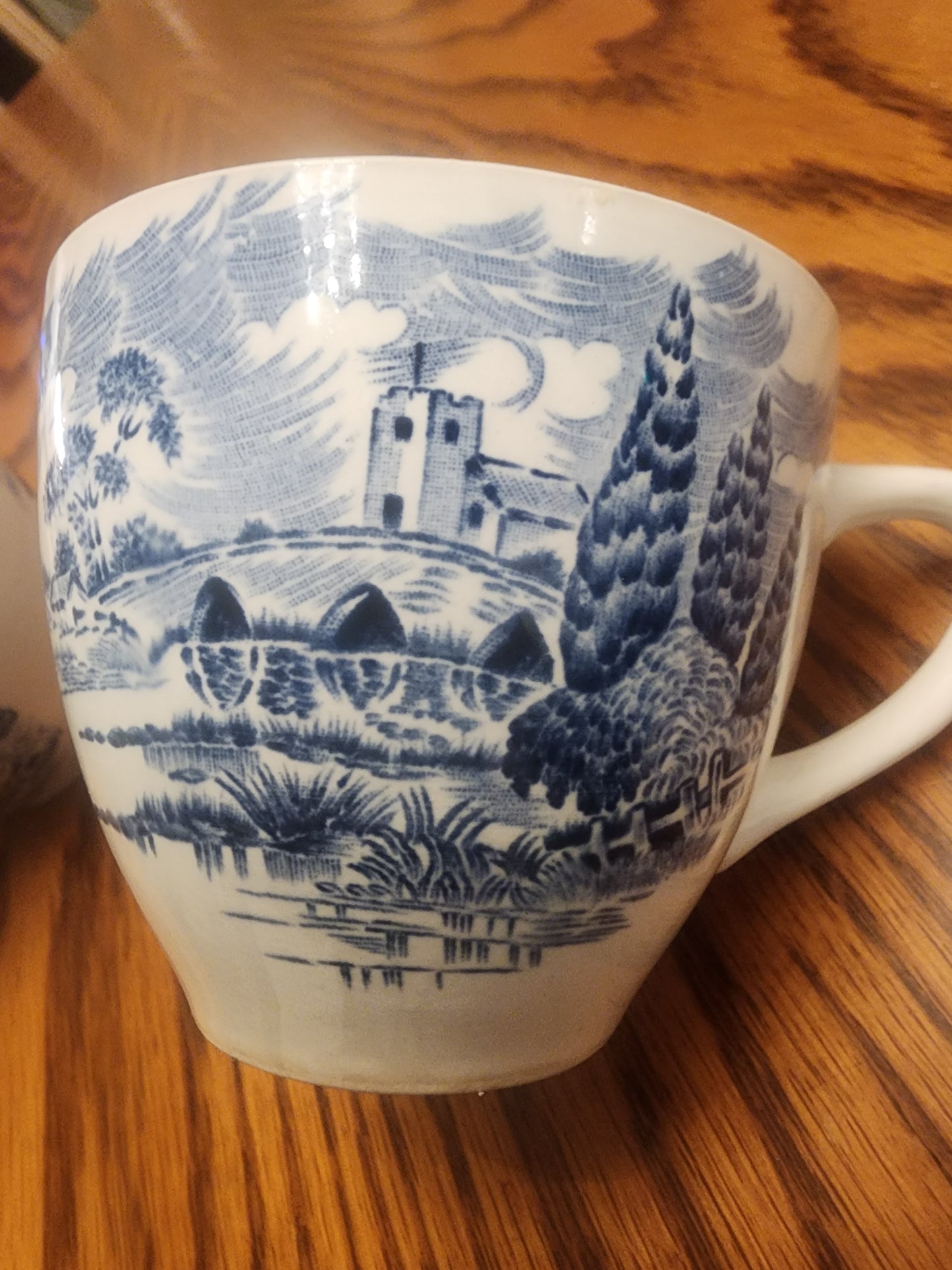 Vtg. Wedgwood & Co. Ltd "Countryside" Castle Blue & White Transferware Set of 2 teacups