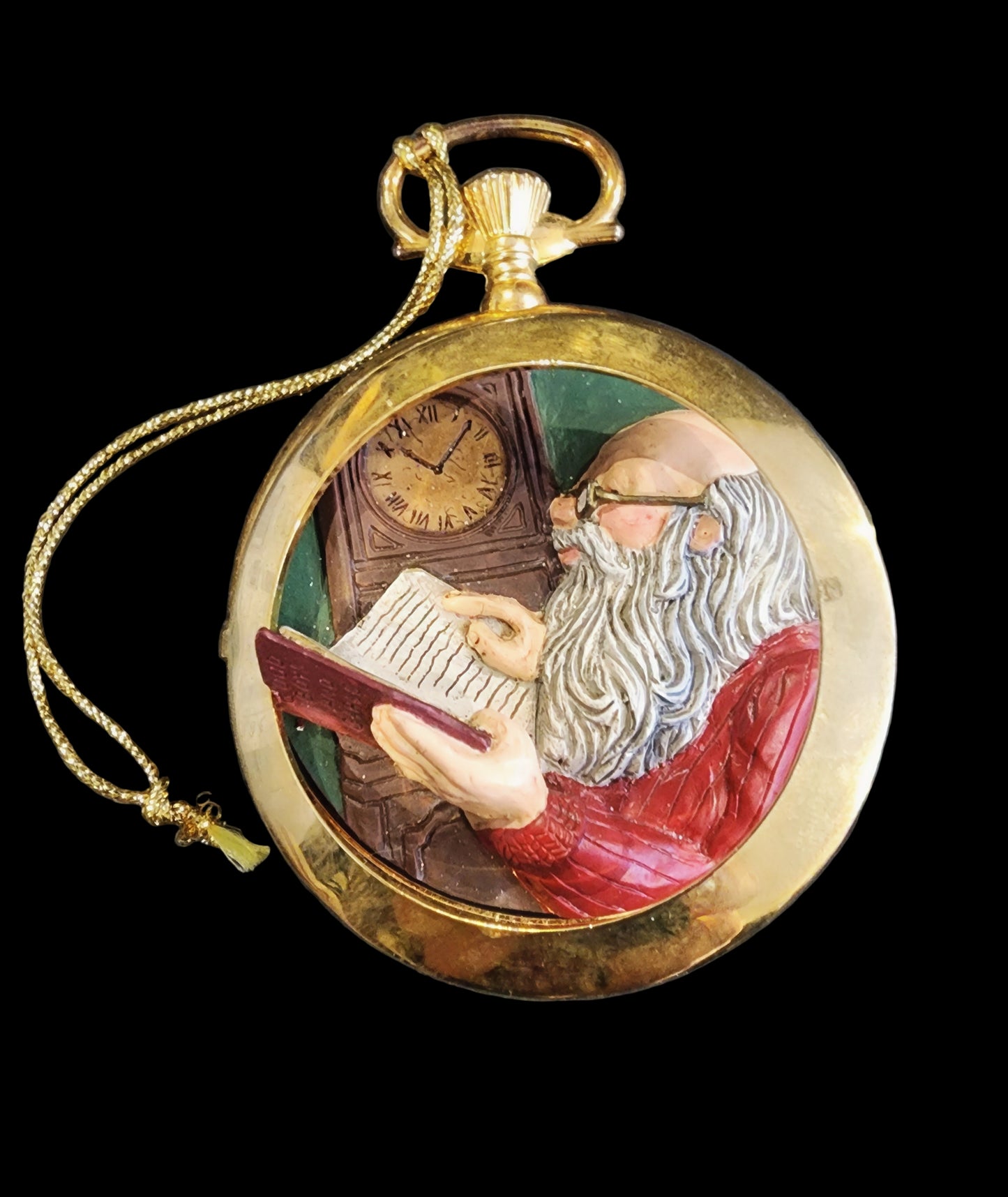 Depatment 56 Christmas Time Santa Reading Inside Pocket Watch Ornament 3D