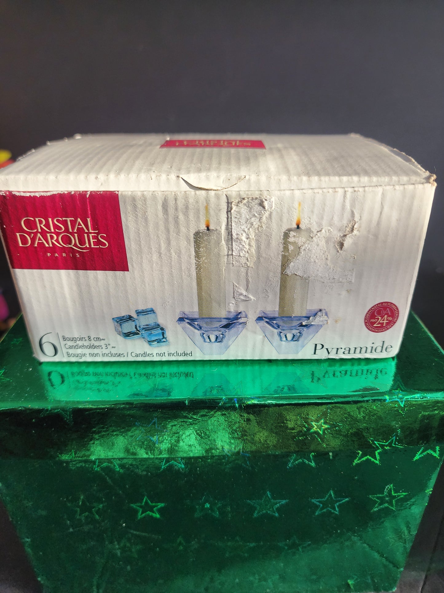Cristal d'Arques Set of 6 24% Lead Crystal Candleholders Pyramide Paris France NIB