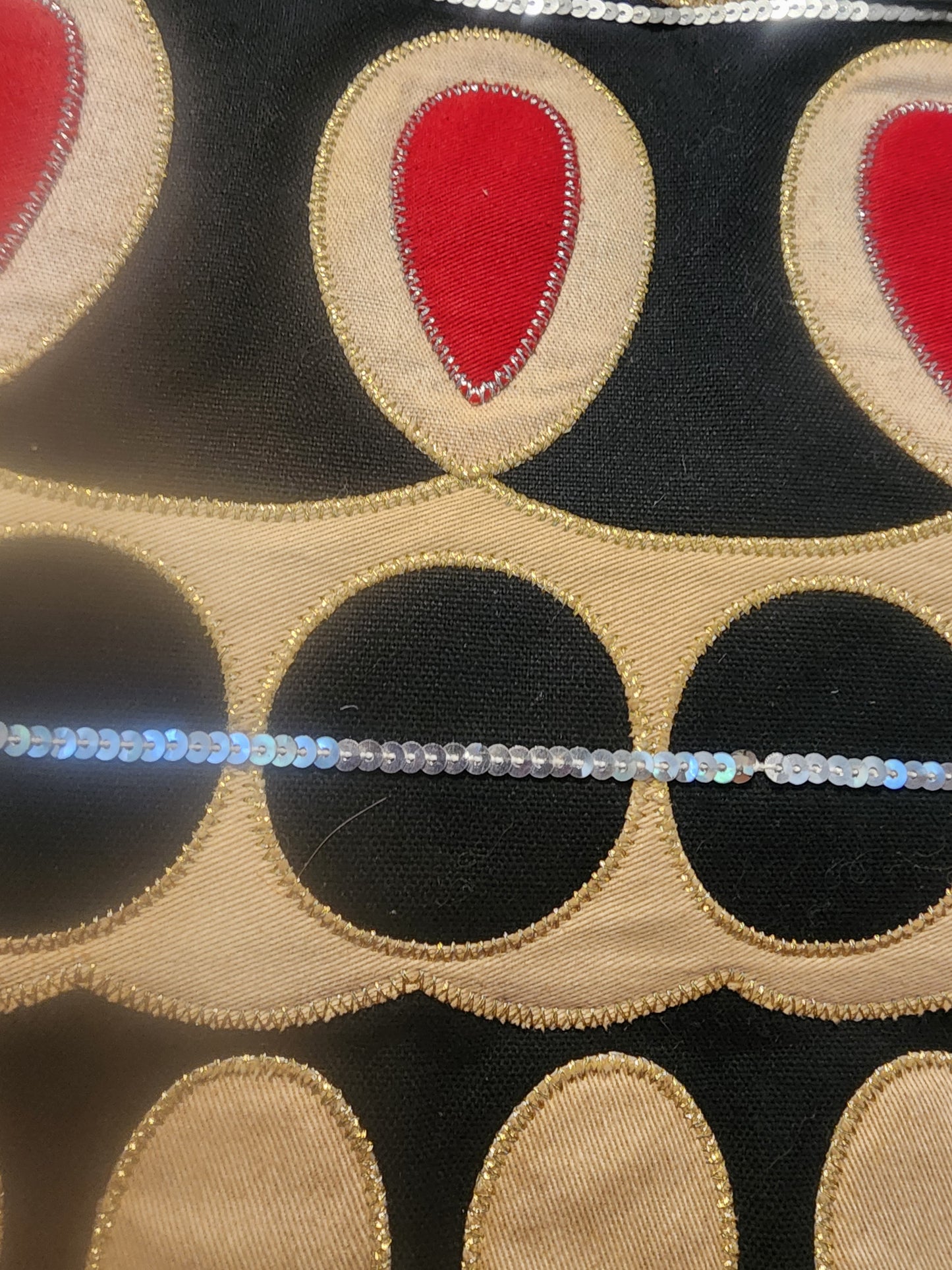 Talbots Women's Shoulder Bag Tote - Red, Black, Tan & Gold with Silver Sequins