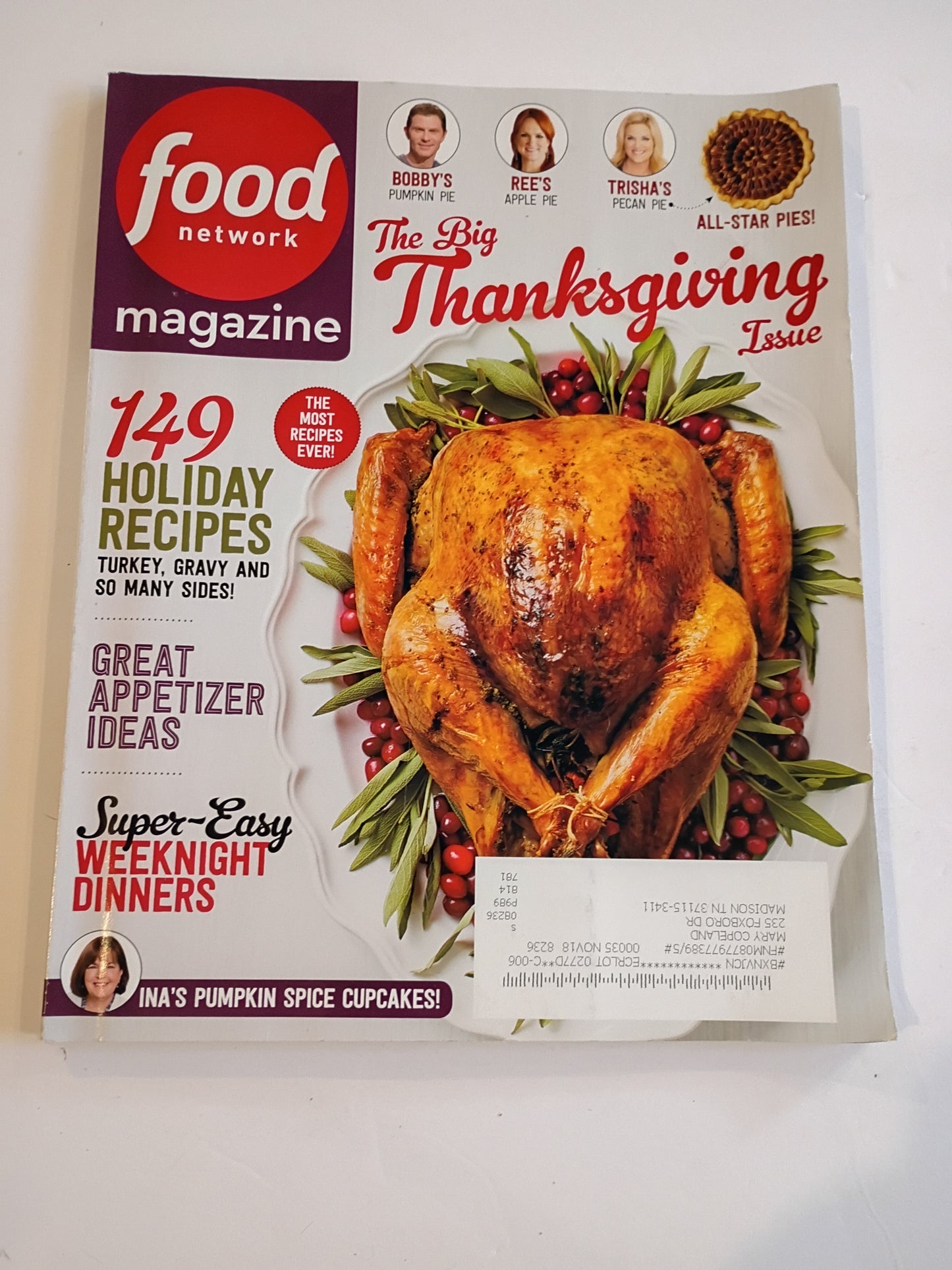 Food Network 2017 Thanksgiving Issue 149 Holiday Recipes Turkey, Gravy, Pies