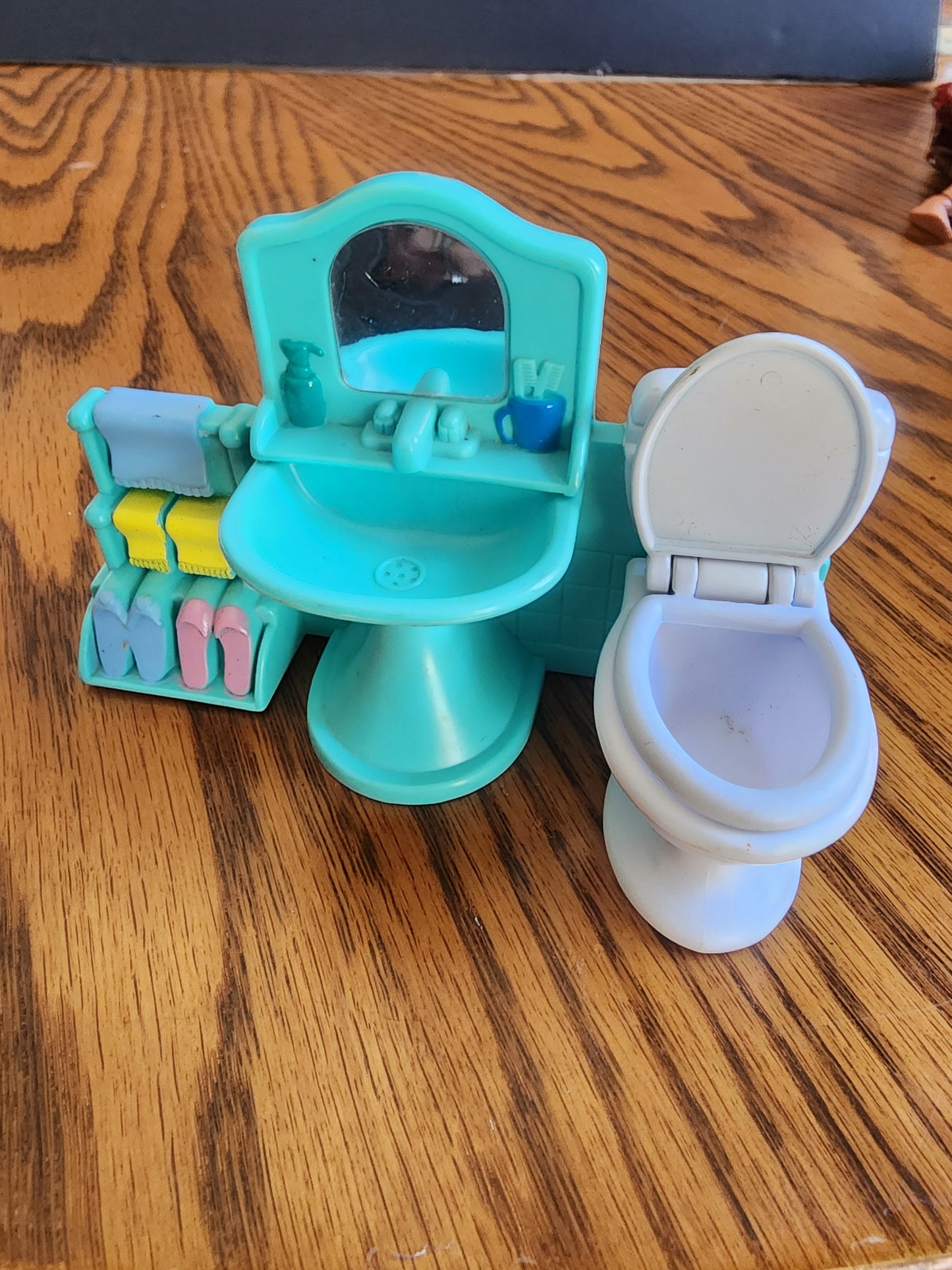 Vtg Keenway Doll House Furniture Toilet Sink Bathroom Fixture 4.5" Turquoise