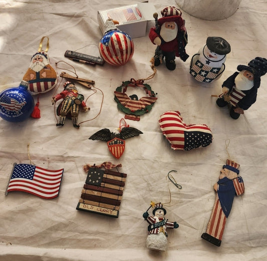 Lot of Patriotic Christmas or 4th of July Ornaments & Figurines Flag Eagle