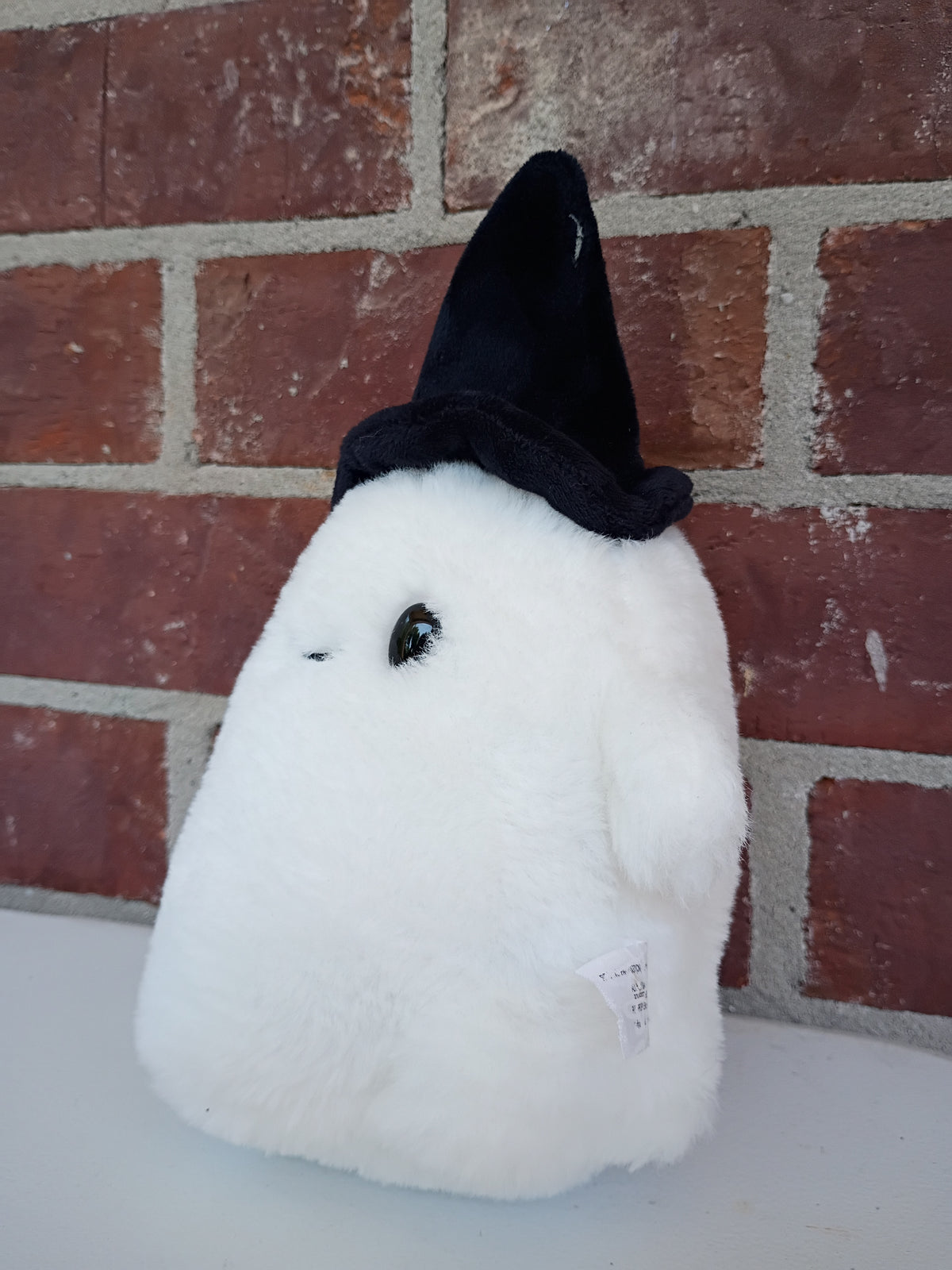 Cute Ghost Plush with Black Witch Hat 9.5” Halloween Stuffed Animal Decor