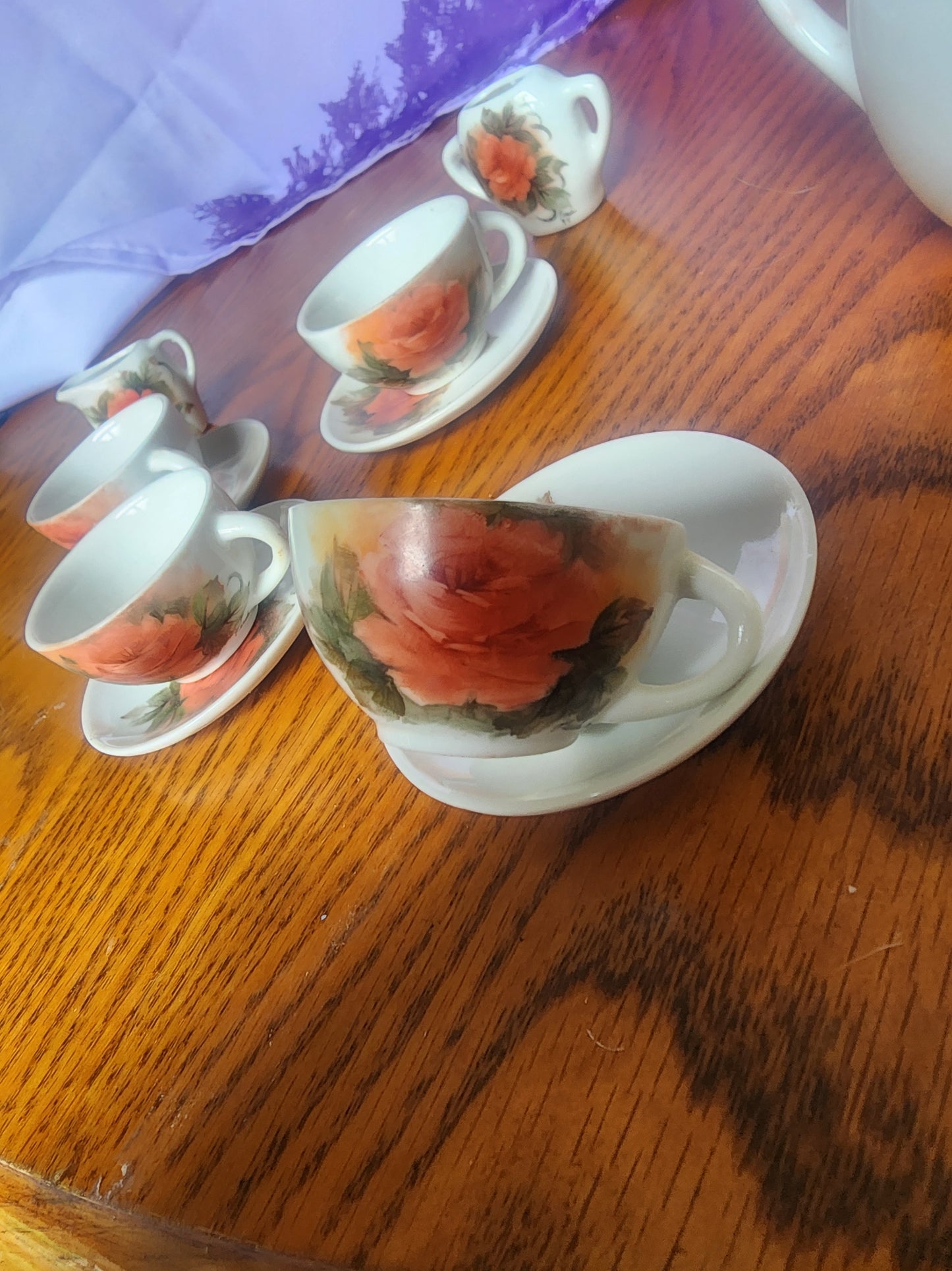 Vintage Miniature  China Peach tea set with Roses 1994