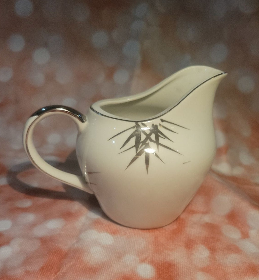 Vintage Kutani China Creamer - Hand Painted Japan, Platinum Silver Trim