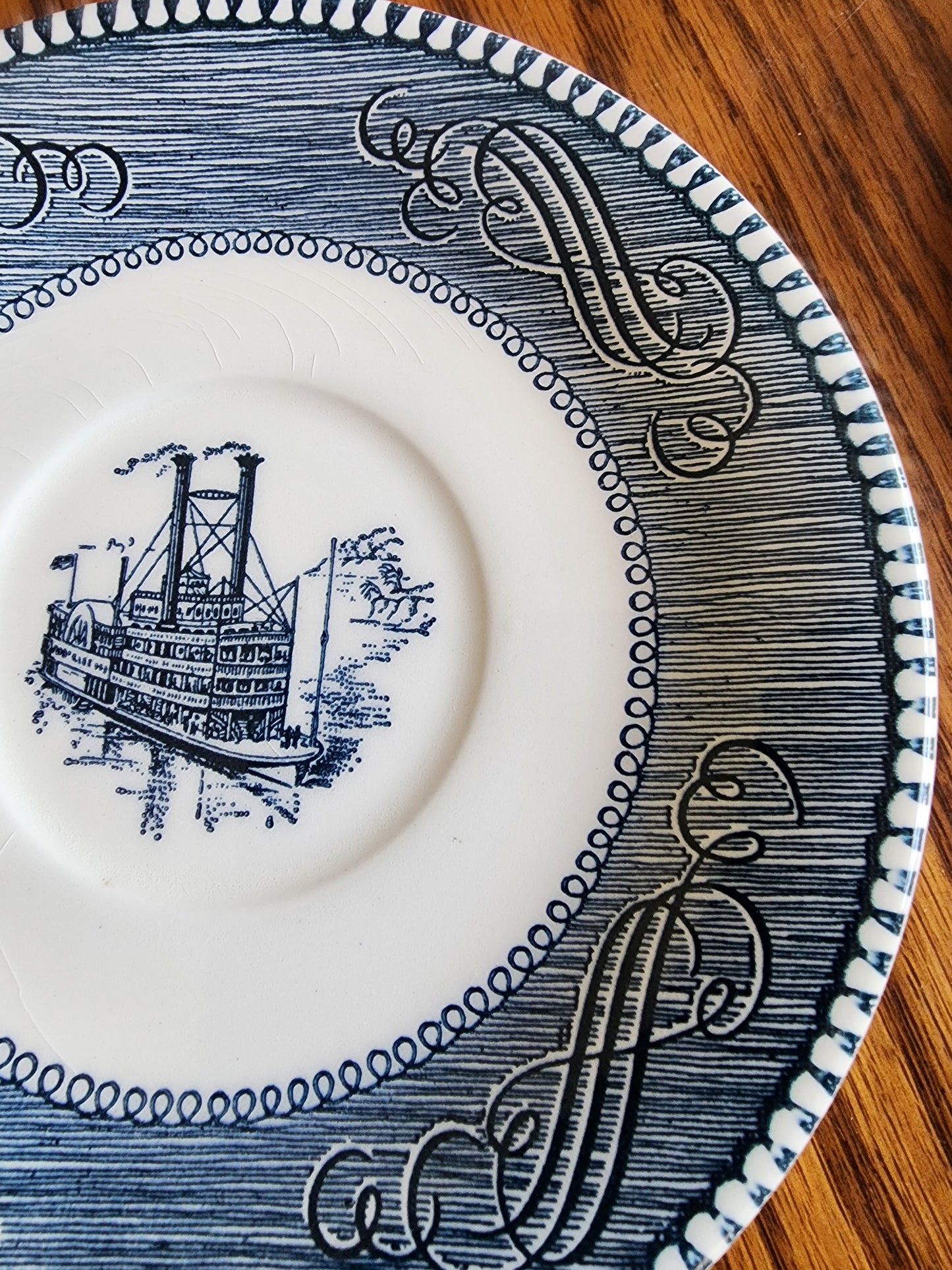 Set of 4 Vintage Currier & Ives Blue and White Saucers