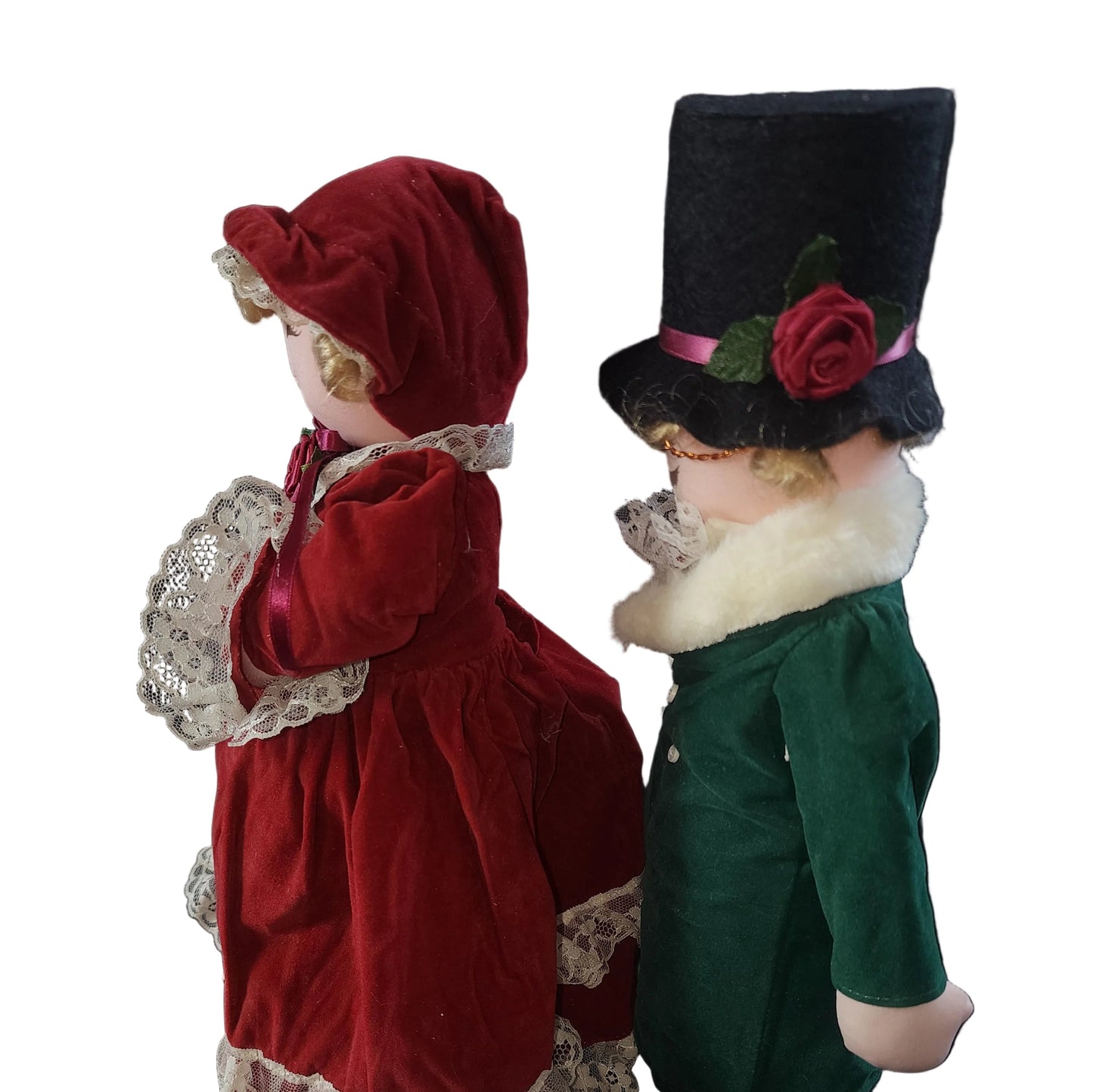 Vintage Christmas CAROLER Dolls Man & Woman Dolls Plush Figures 17”Holiday Set