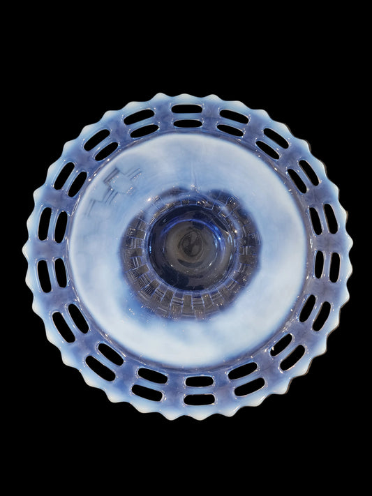 Vintage Fenton Blue Opaque Lattice Open Edge Basketweave Plate Periwinkle 7.75"