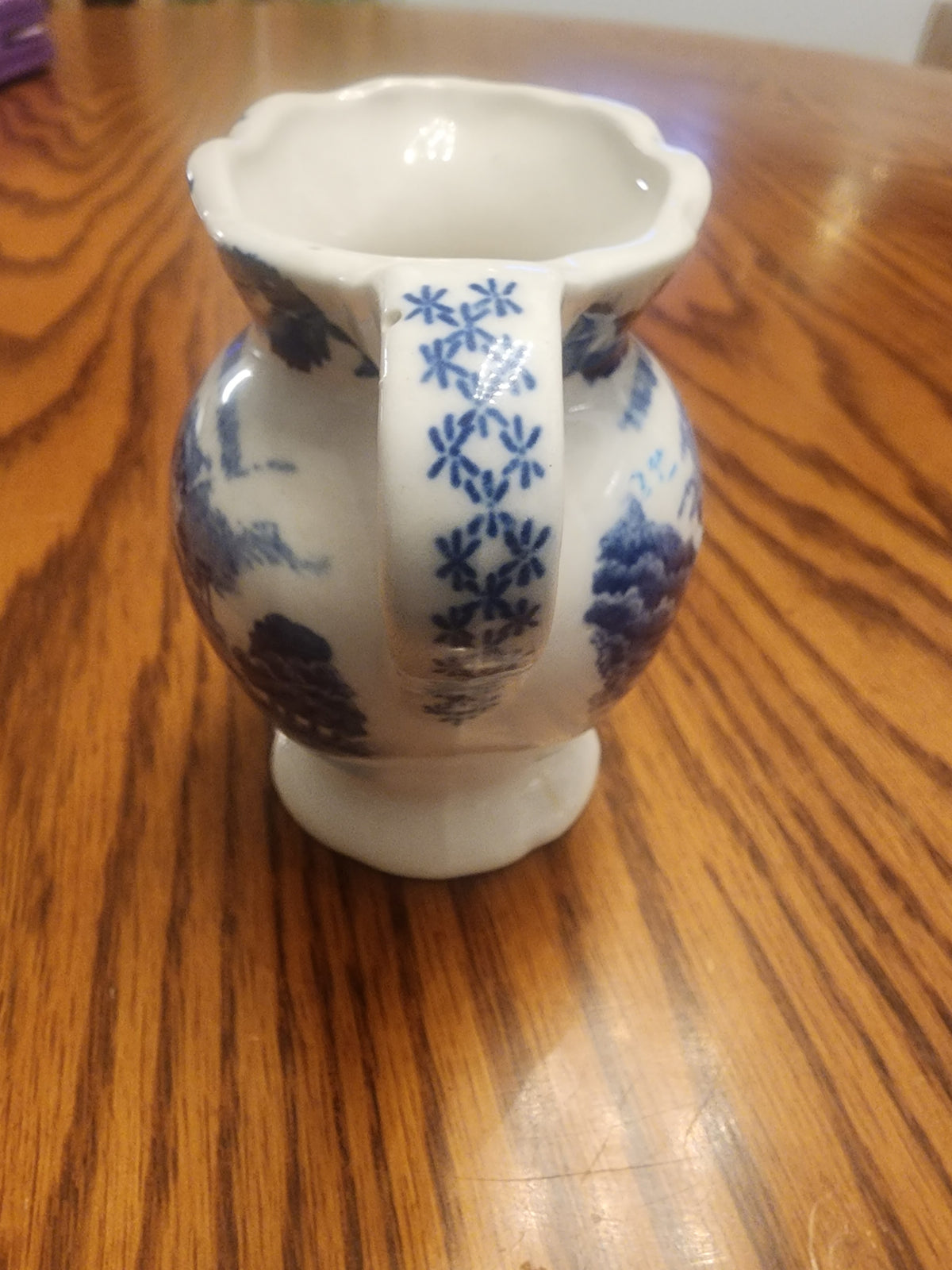 Vintage Blue and White Miniature Pitcher - Castle Scenic Design