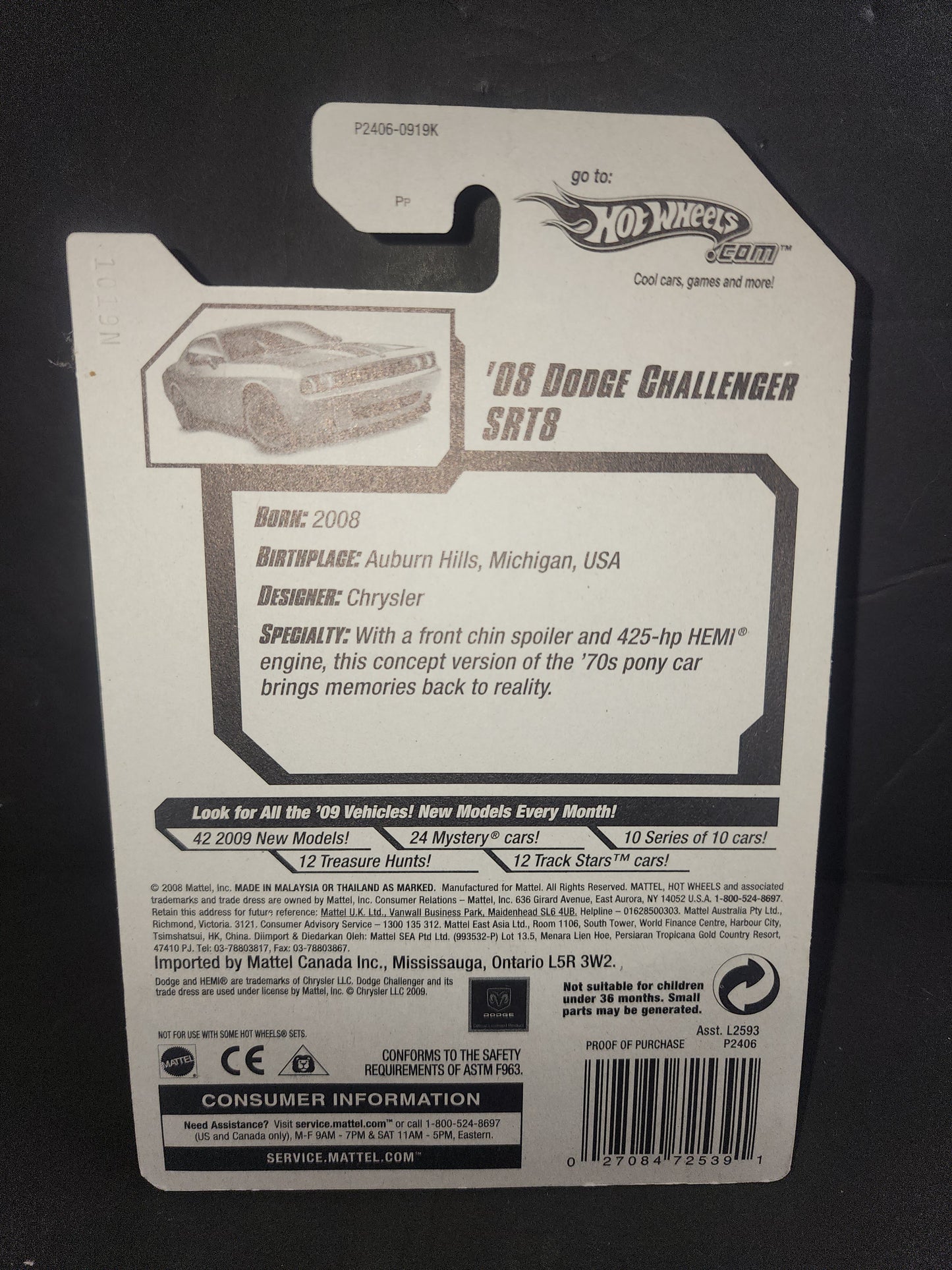 Hot Wheels 2009 MUSCLE MANIA 10/10 ‘08 DODGE CHALLENGER SRT8 Gray NEW IN Package.