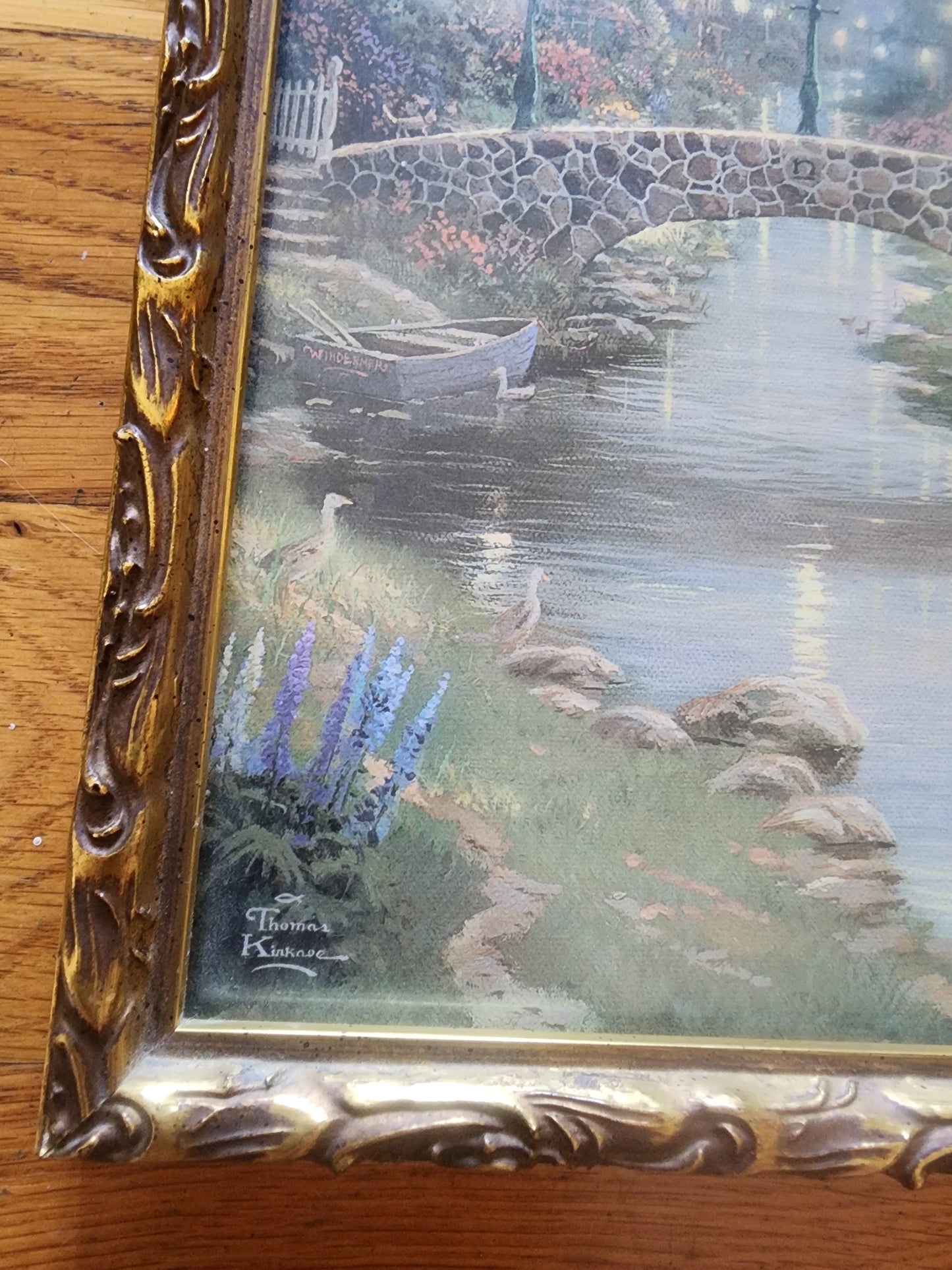 Thomas Kinkade Framed print 14x12" Cottage Bridge of light