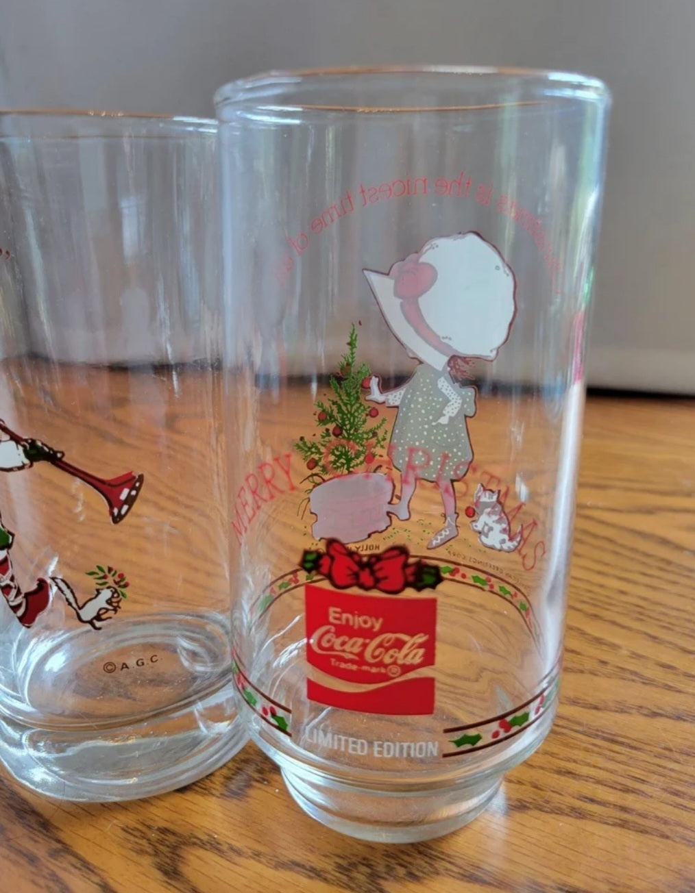 Vintage Holly Hobbie  Christmas Glasses Coca Cola set of 3