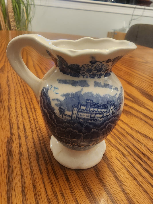 Vintage Blue and White Miniature Pitcher - Castle Scenic Design