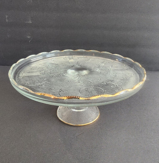 Vintage 1950s Jeanette Depression Glass Cake Plate Stand Pedestal Harp Scrolls