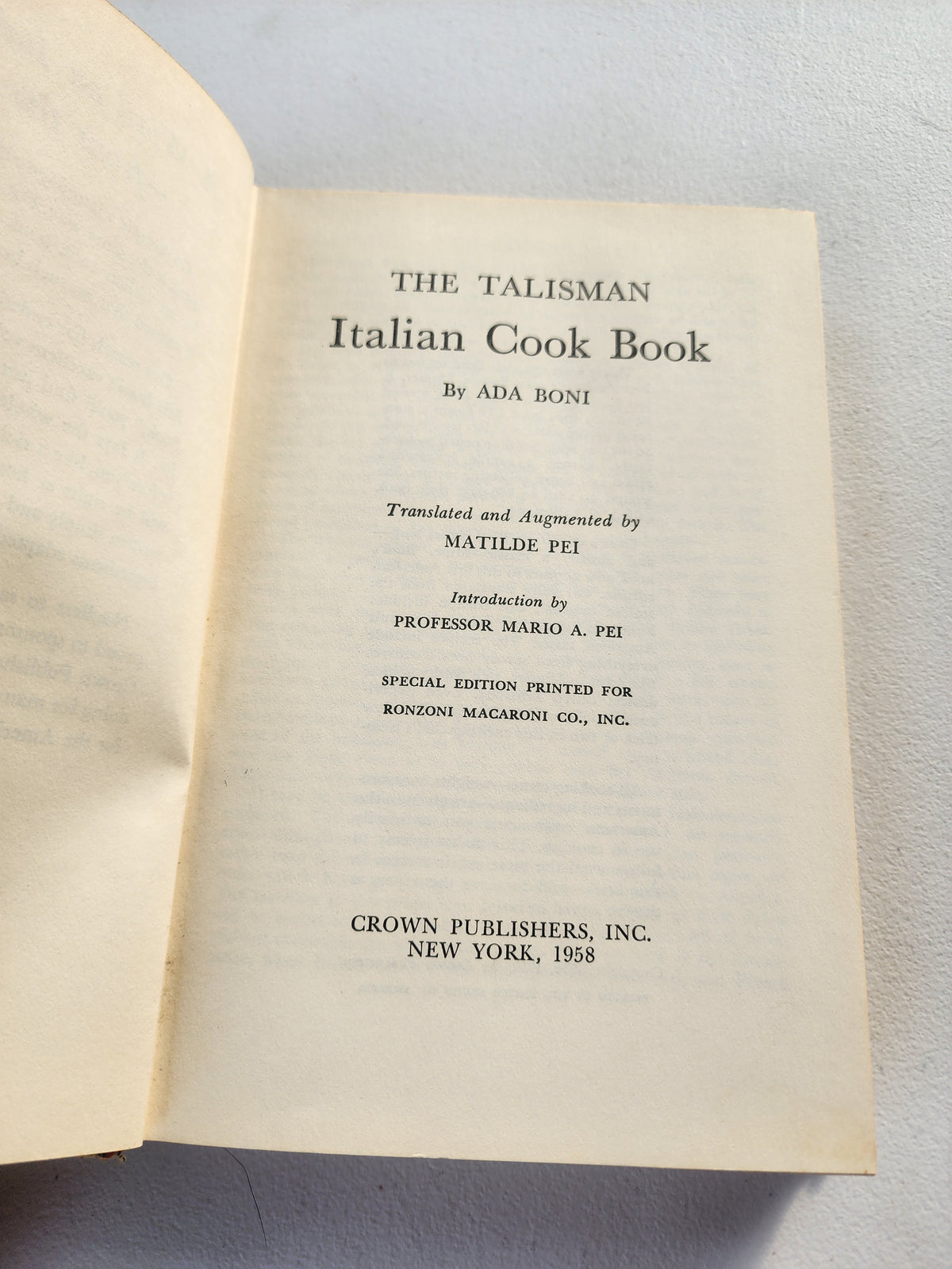Vintage The Talisman Italian Cook book by Ada Boni.  HC Book 1958