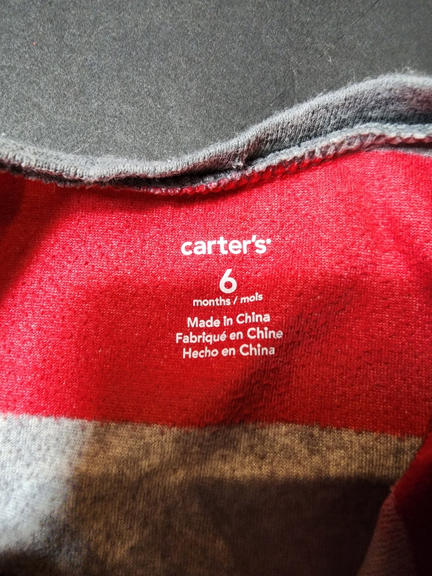 Festive Red Velour Baby's First Christmas & Red and Gray stripe sleeper with a moose