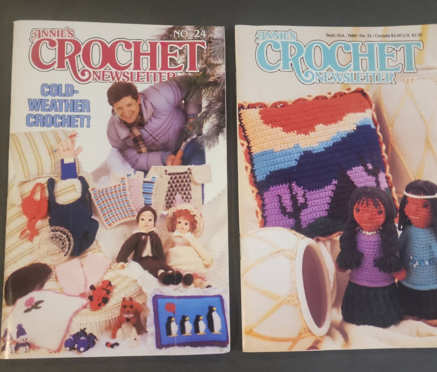 Lot of 2 Vintage Annie's Crochet Pattern Books, Cold weather Crochet 1980s