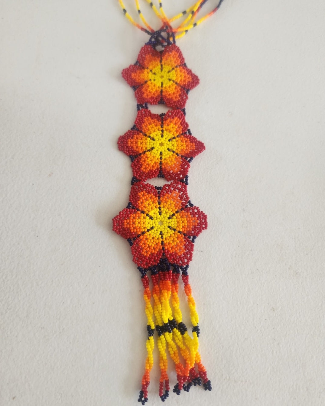 Handcrafted Beaded Flower Statement Necklace - Fire Gradient, bohemian