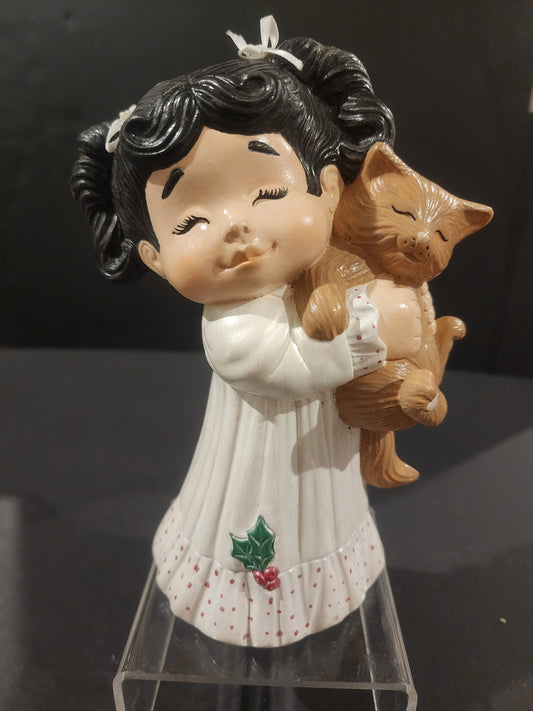 Vintage Sweet Christmas Morning Girl Figurine - Hand Painted Holiday Decor -