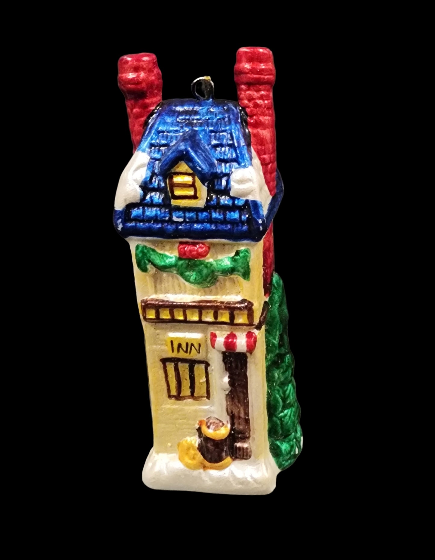Vintage Christmas Village Inn Ceramic Ornament 4"