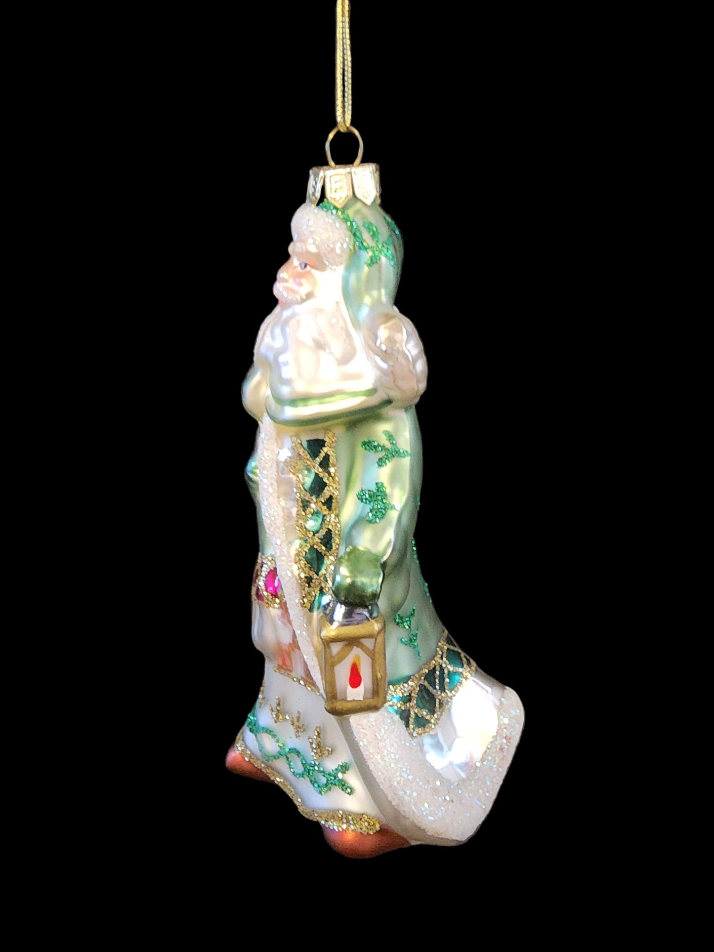 Fritz & Floyd Christmas Santa Claus Glass Ornament Hand Painted Glitter Saint