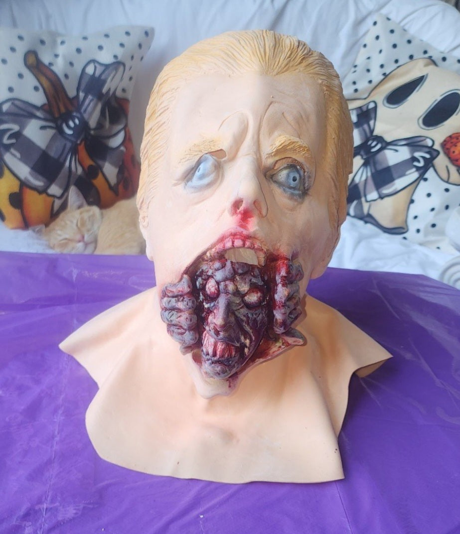 Horror latex Mask with alien coming out of man's Mouth