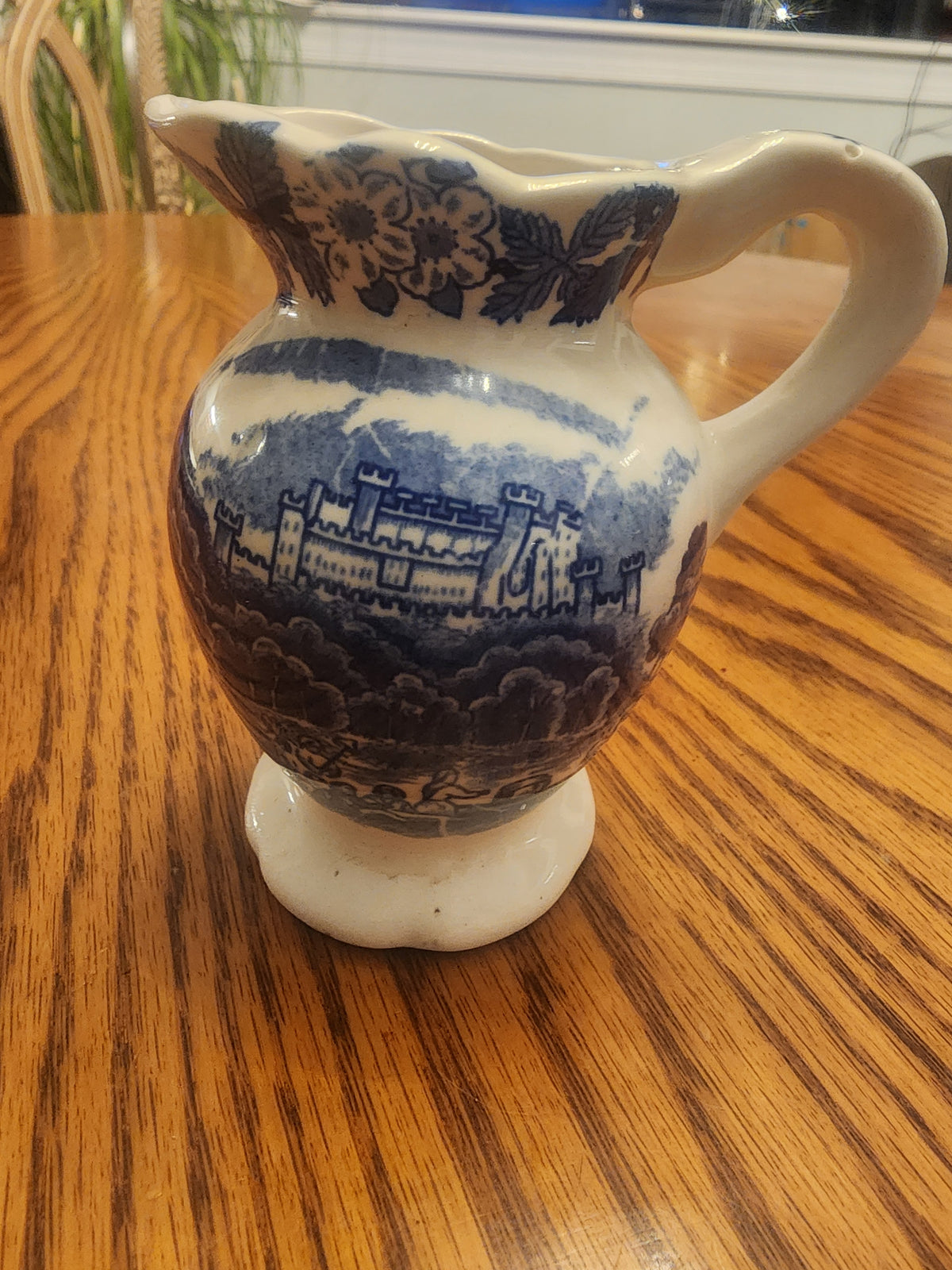 Vintage Blue and White Miniature Pitcher - Castle Scenic Design