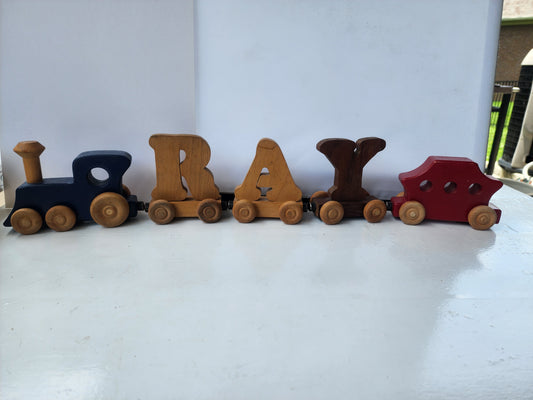 Vintage Wooden Magnetic Name Train – "RAY" (Engine & Caboose)