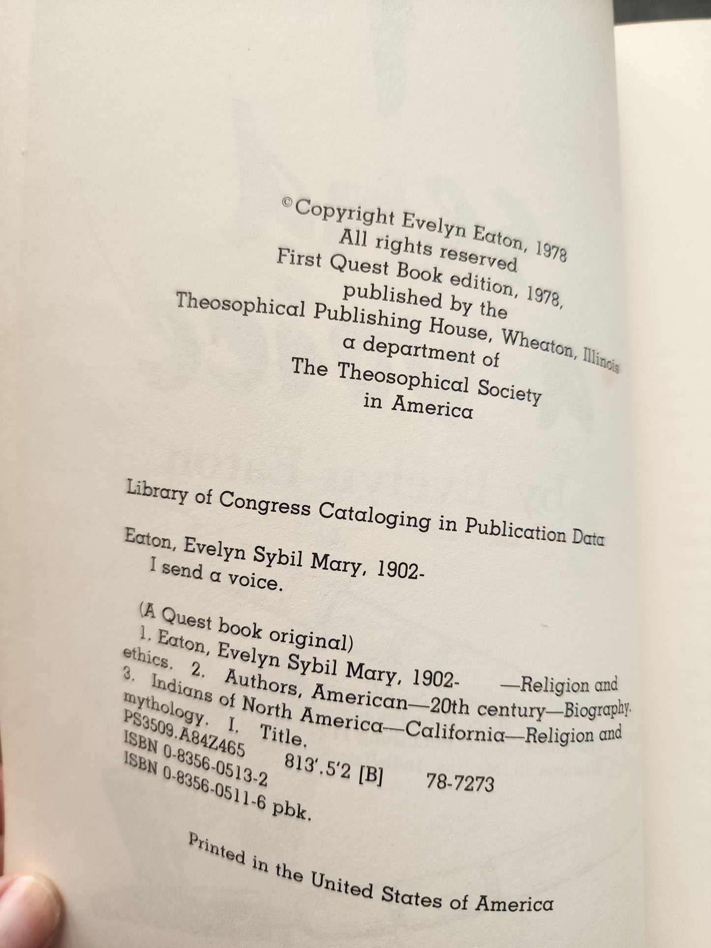 I Send a Voice by Evelyn Eaton. Softcover book Native American healing & ceremony 1978