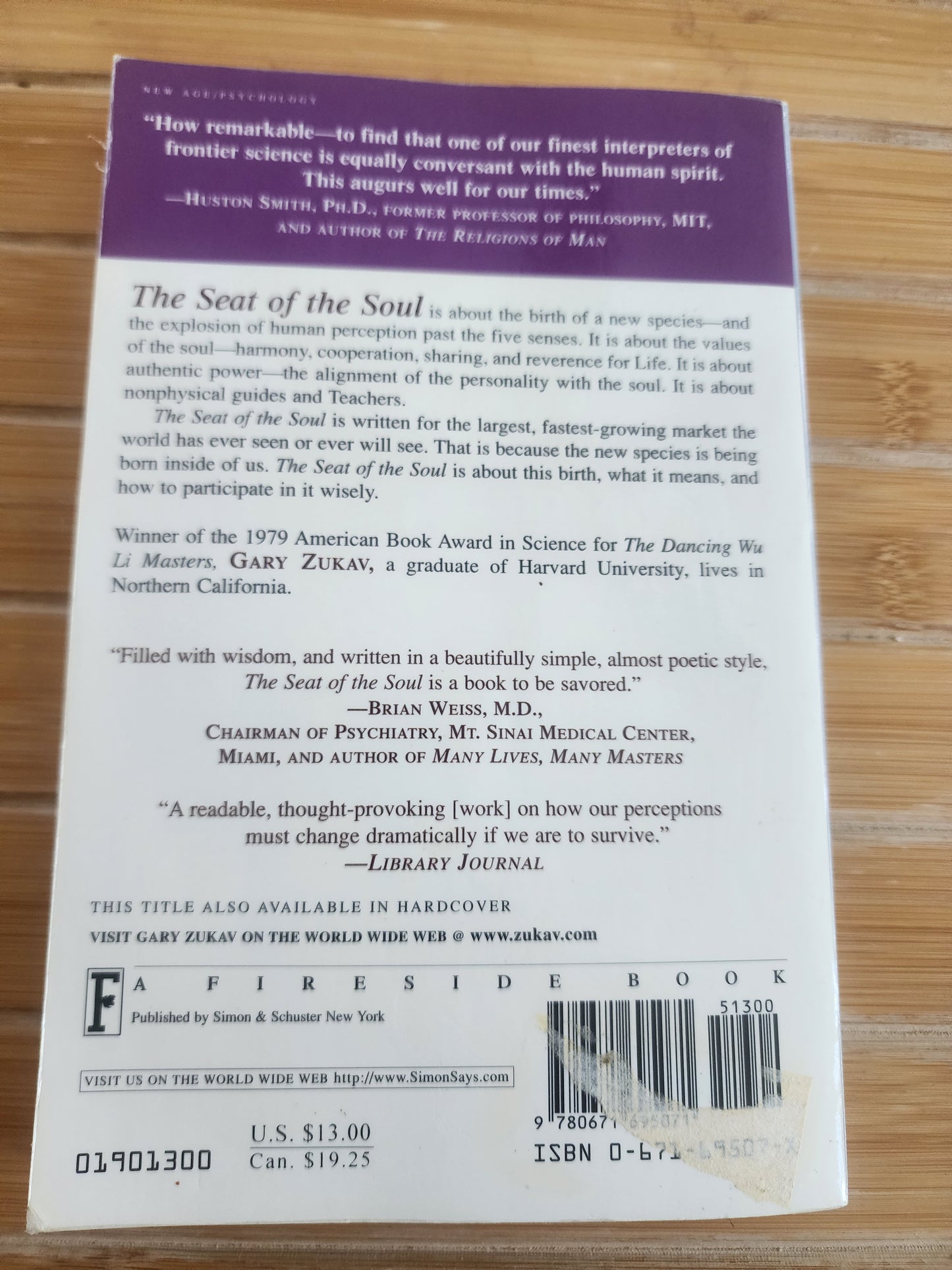The Seat of the Soul by Gary Zukav Paperback Book Spiritual Psychology Self-Help