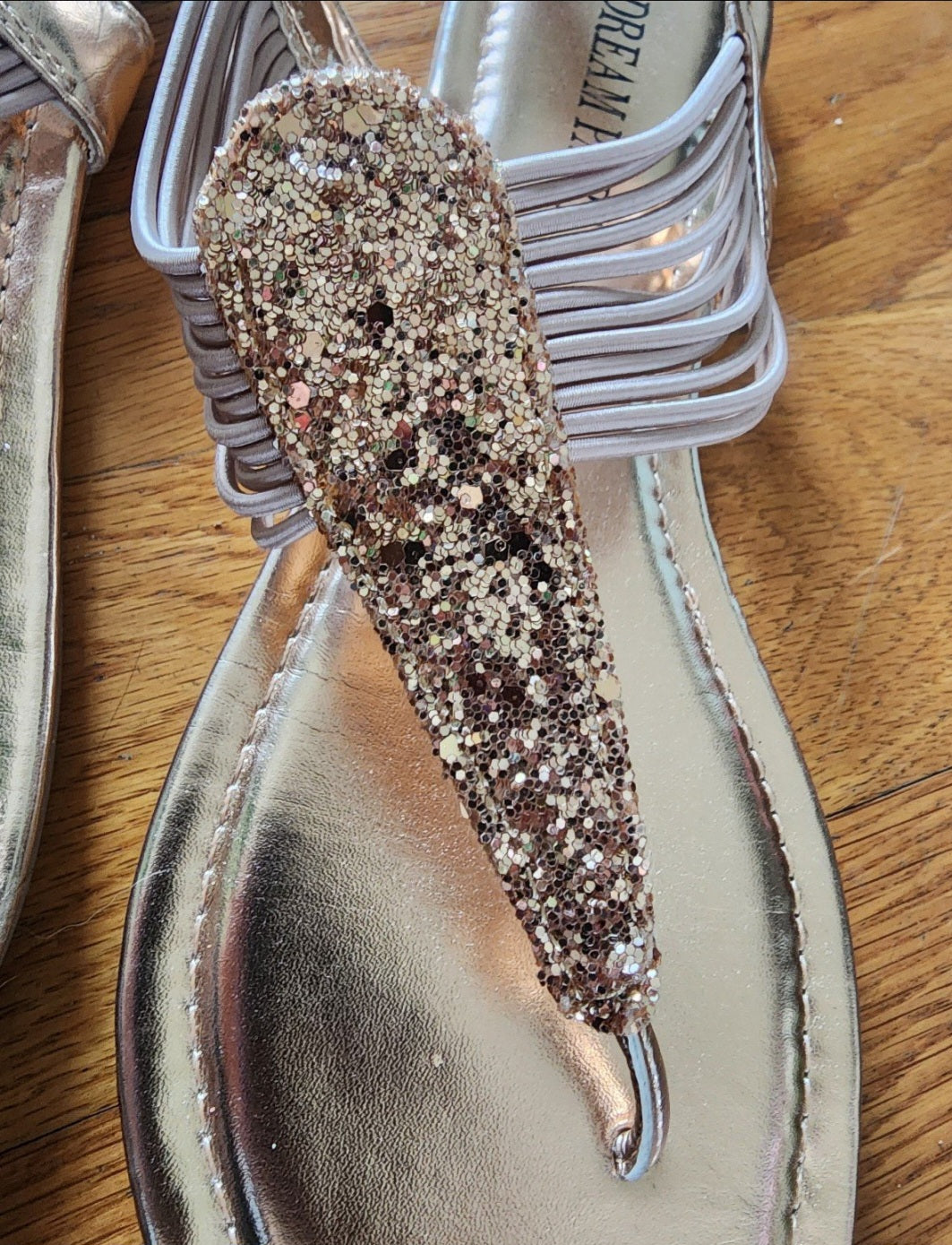 Glamorous Rose Gold Glitter Thong Sandals fits size 9.5