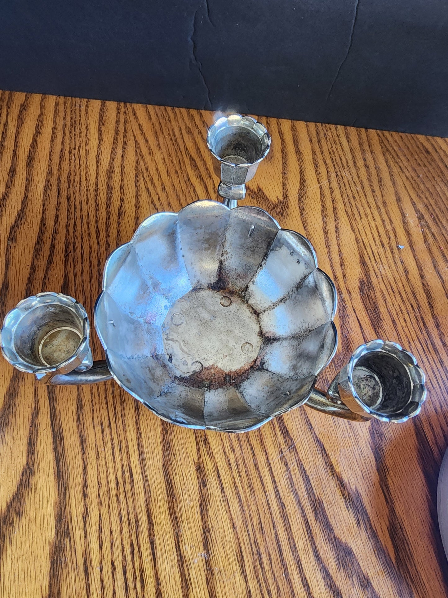 Vintage Italian Tole Metal Flower Bowl 3-Candle Candelabra Centerpiece Italy