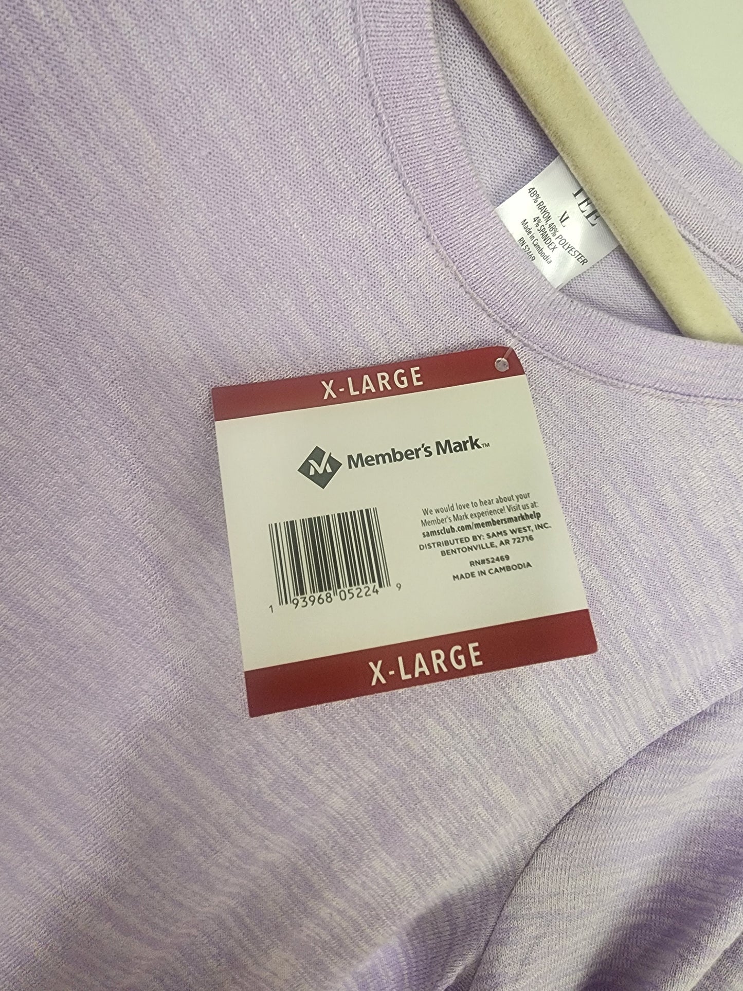 New Women's Member's Mark Luxe TEE size XL. Short sleeve heathered light purple