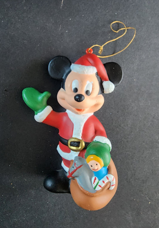 Vintage The Walt Disney Co Plastic 4" Mickey Mouse Santa Christmas Tree Ornament