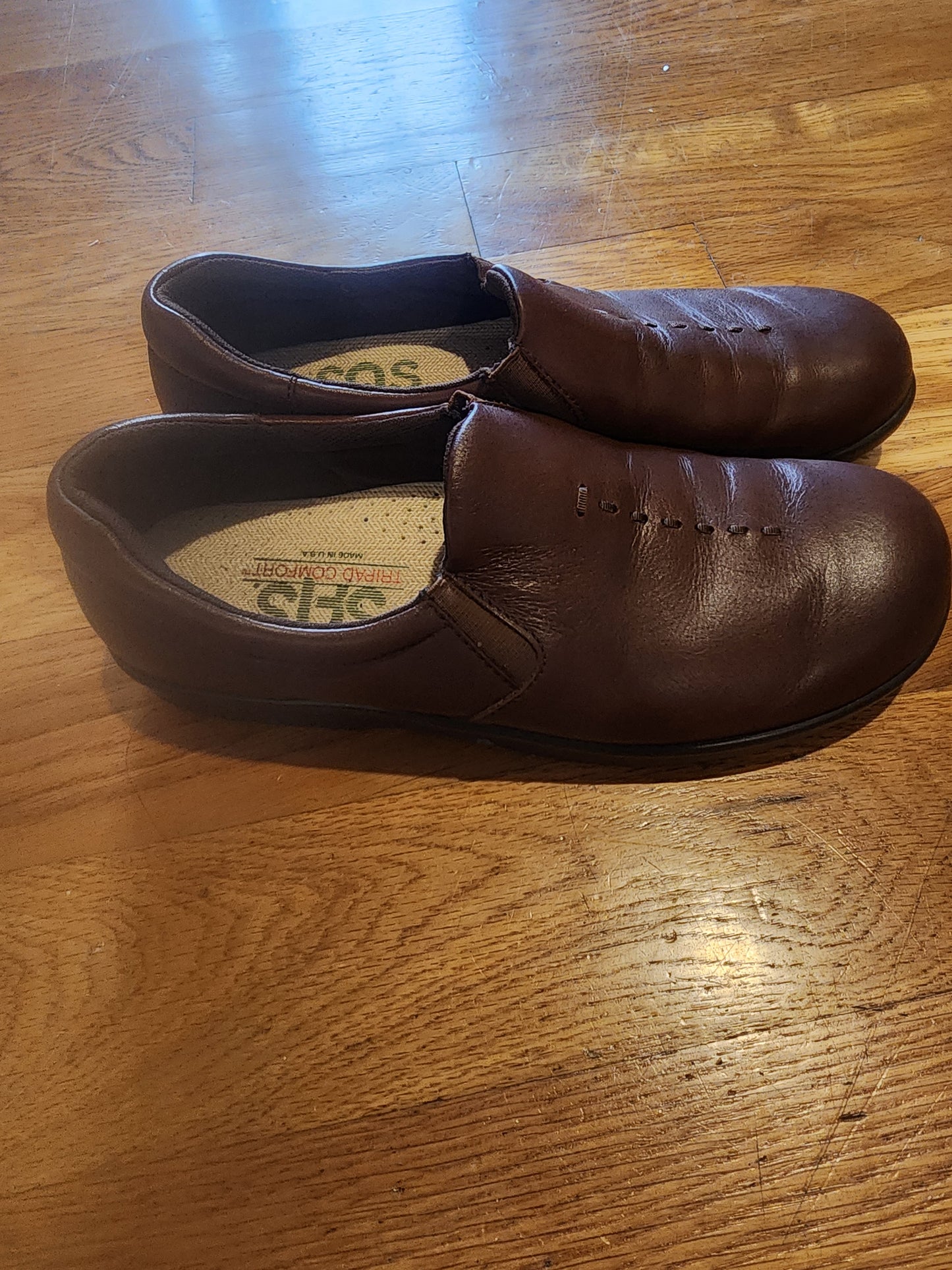 Sas Womens Viva Teak Leather Slip Ons Brown Size 8