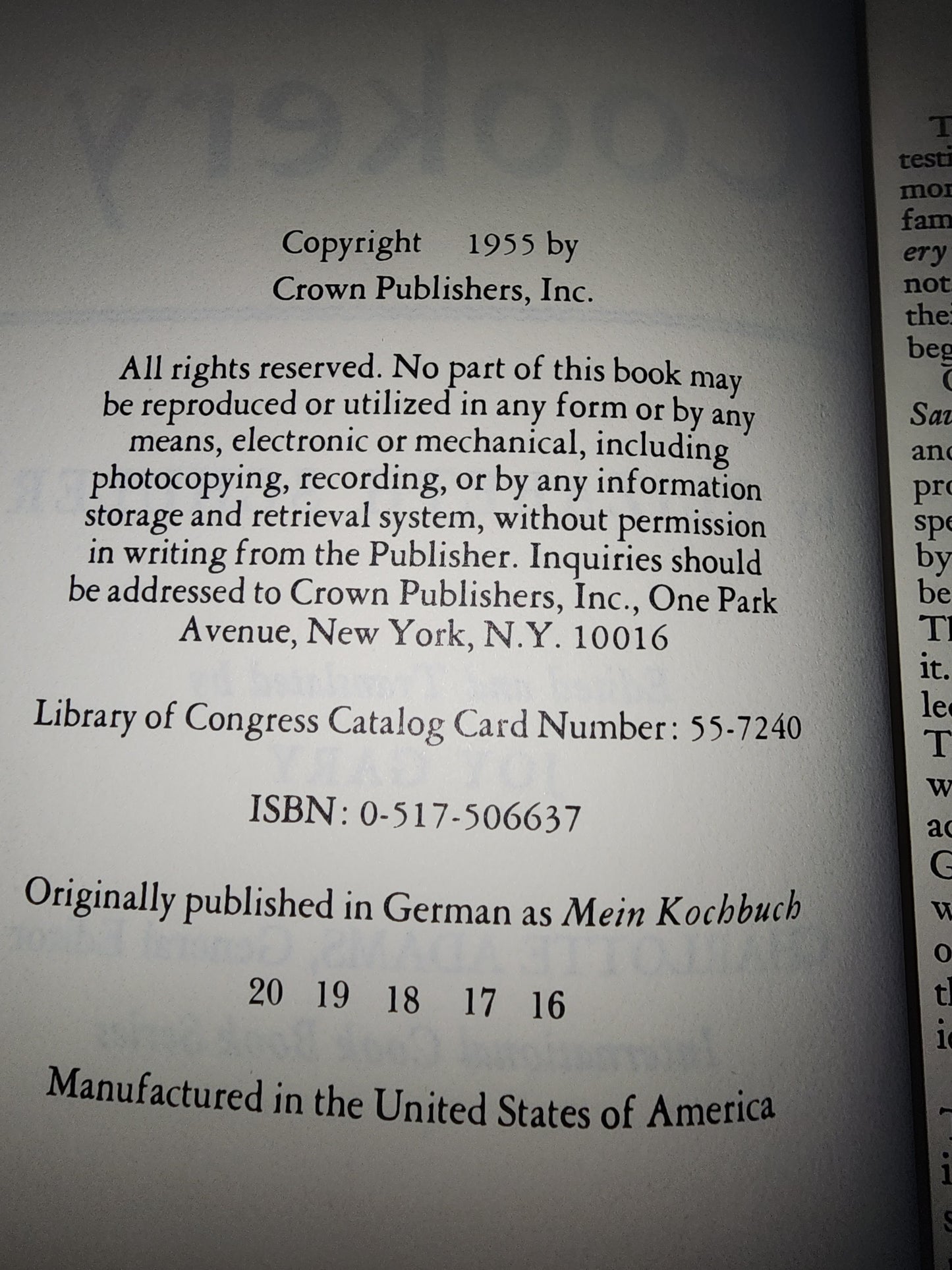 German Cookery Cookbook 1955 The International Cook Book Series.