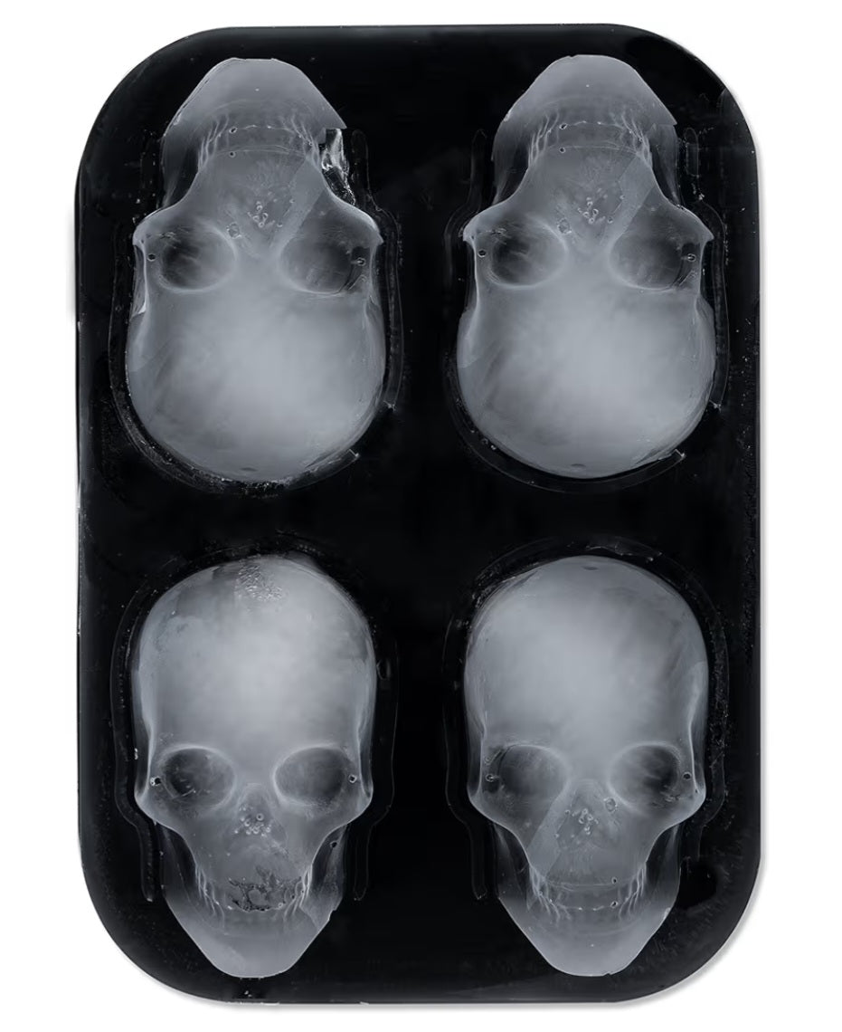 Skull Ice Mold, Flexible Silicone Tray, Makes 1.5 Inch Ice Cubes for Parties or crafts