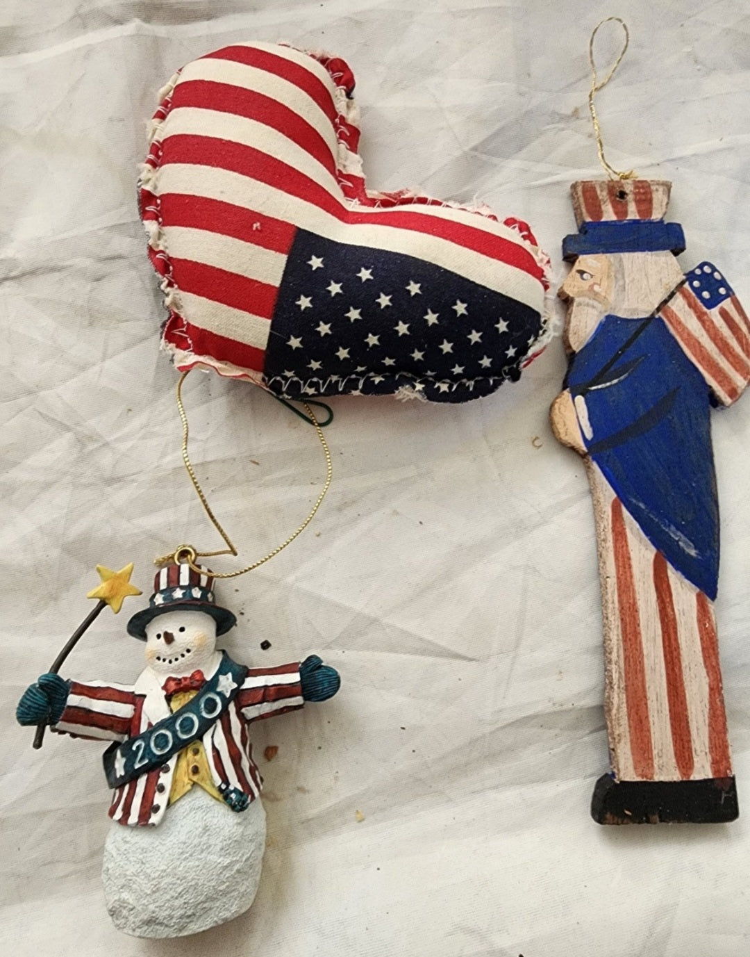 Lot of Patriotic Christmas or 4th of July Ornaments & Figurines Flag Eagle
