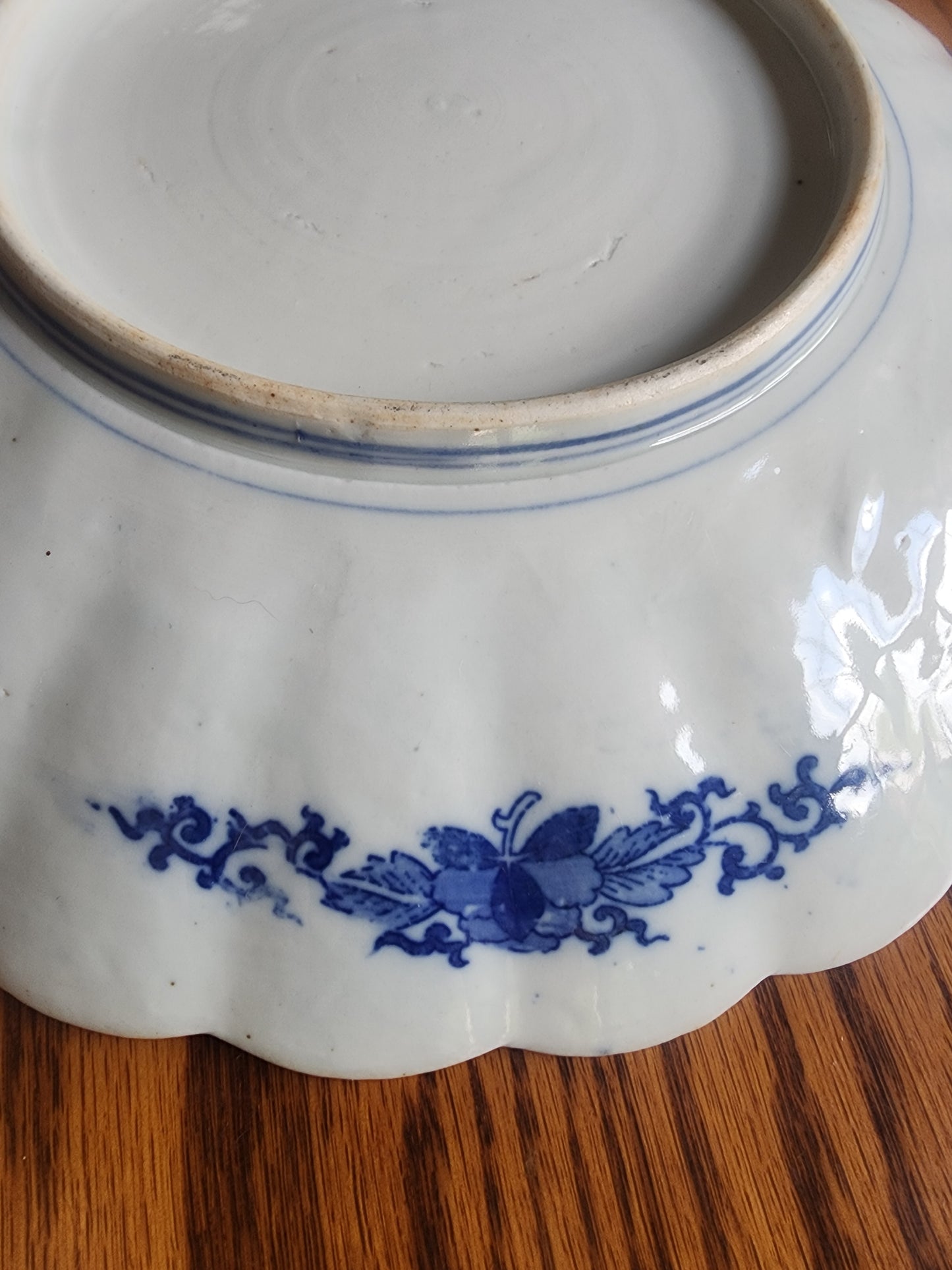 Antique Japanese Arita Blue & White 12" Shallow Bowl Peacock & Peony  Meiji Style