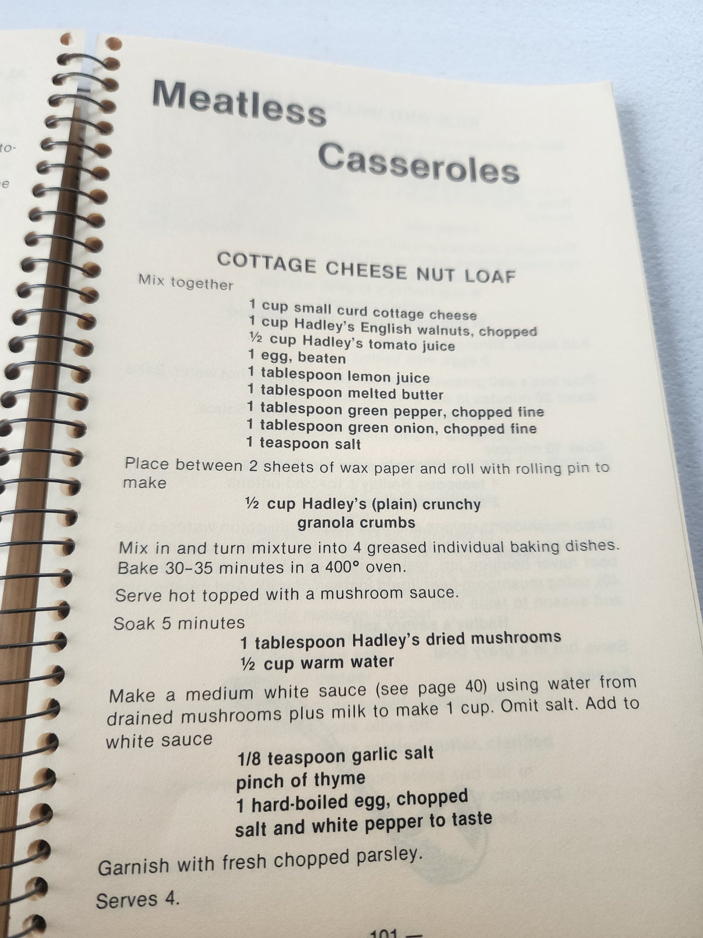Hadley's Natural Foods Cookbook (1977 Vintage Paperback / Spiral Bound)