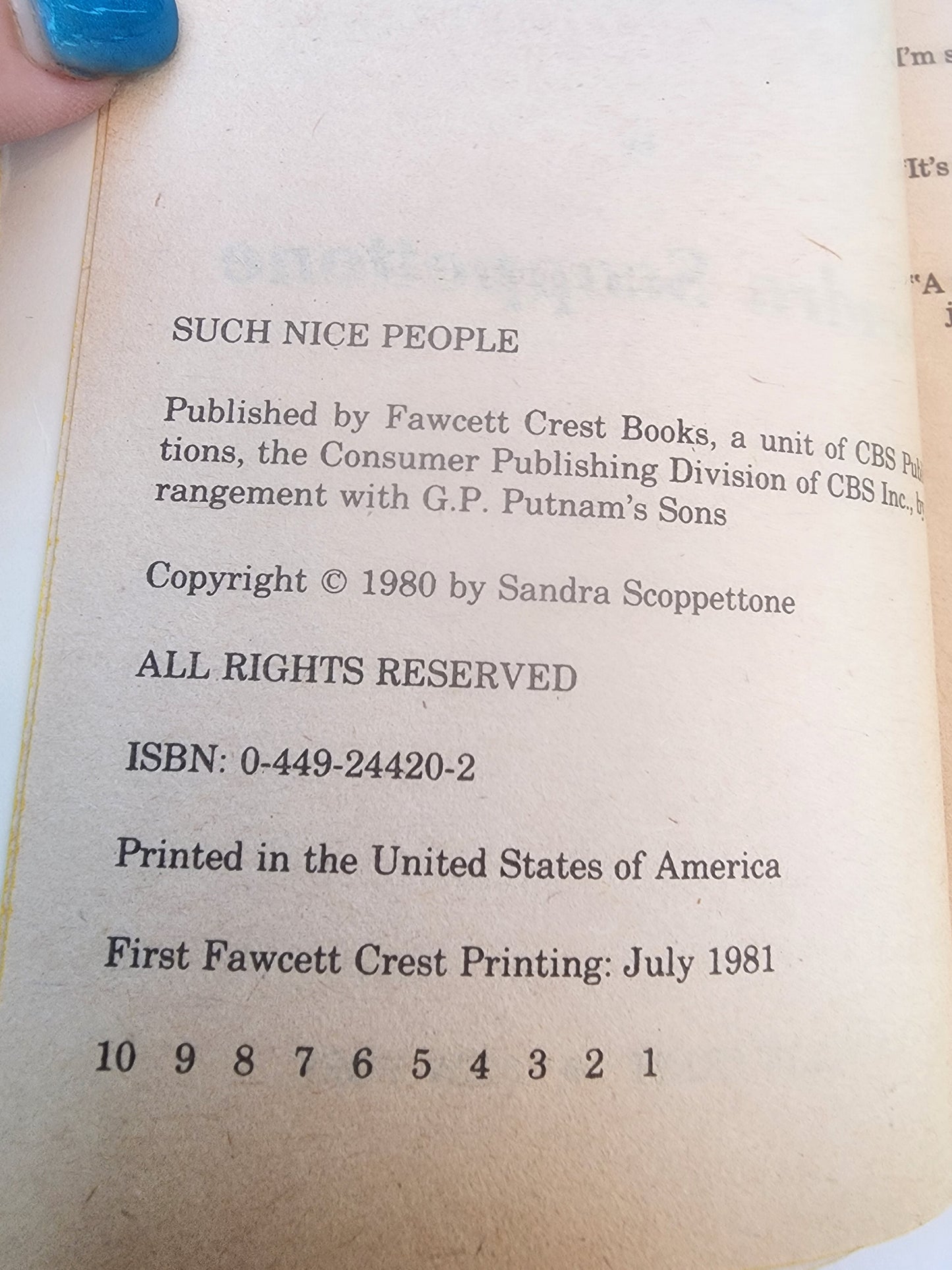 SUCH NICE PEOPLE Sandra Scoppettone Paperback Book 1981 Thriller Horror
